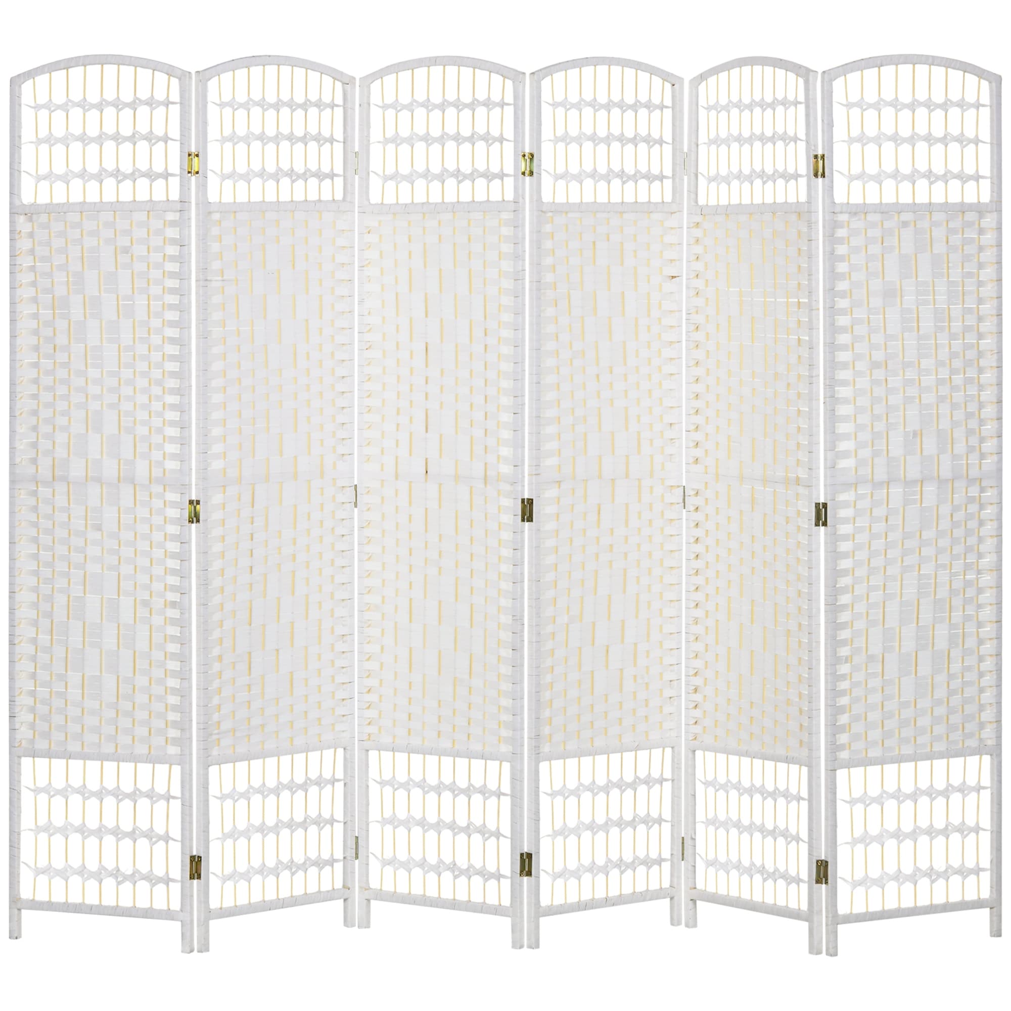 HOMCOM Panel Room Divider, 5.6 Ft Tall Folding Privacy Screen, Wave Fiber Freestanding Partition Wall Divider, White