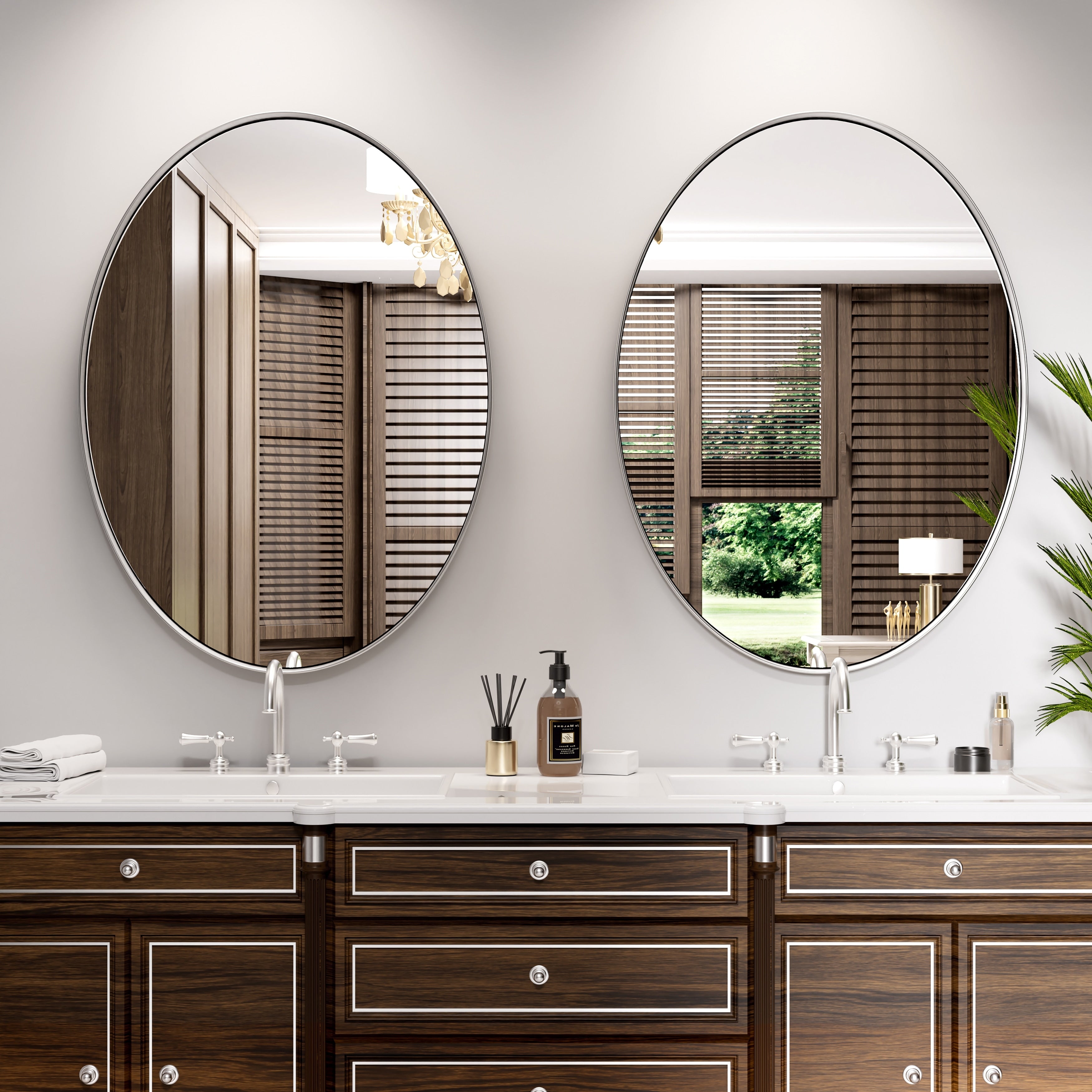 Modern Wall Mirrors, Oval Mirror with Stainless Steel Framed, Bathroom Mirror with Round Corner, Vanity Mirror Accent Mirror