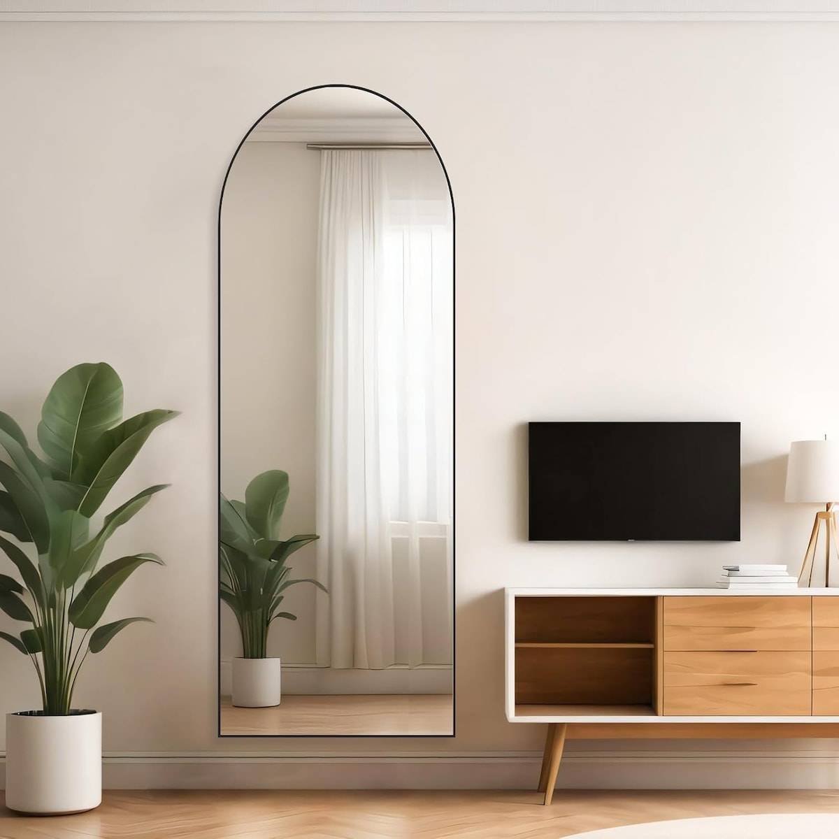 Arched Mirror Full Length, 21x64 Body Wall Mirrors Shatter-Proof Glass, Large Tall Arch Mirror with Stand Aluminum Alloy Frame