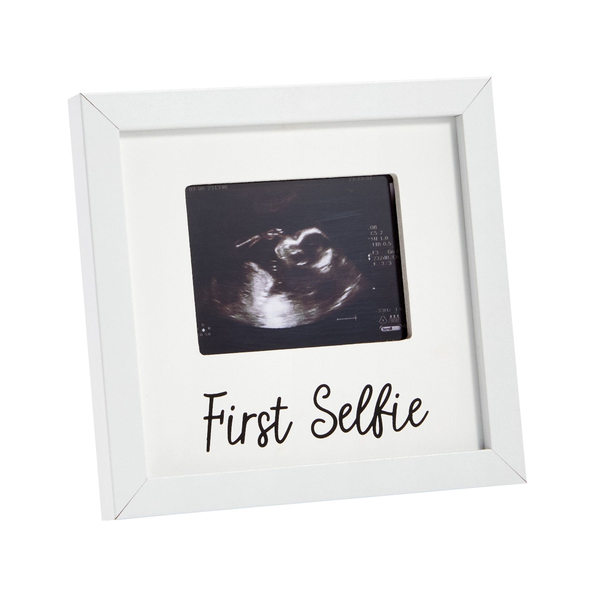 Baby Sonogram Picture Frame for 4 x 3 Ultrasound Photo, First Selfie (7 x 6.5 In, White)