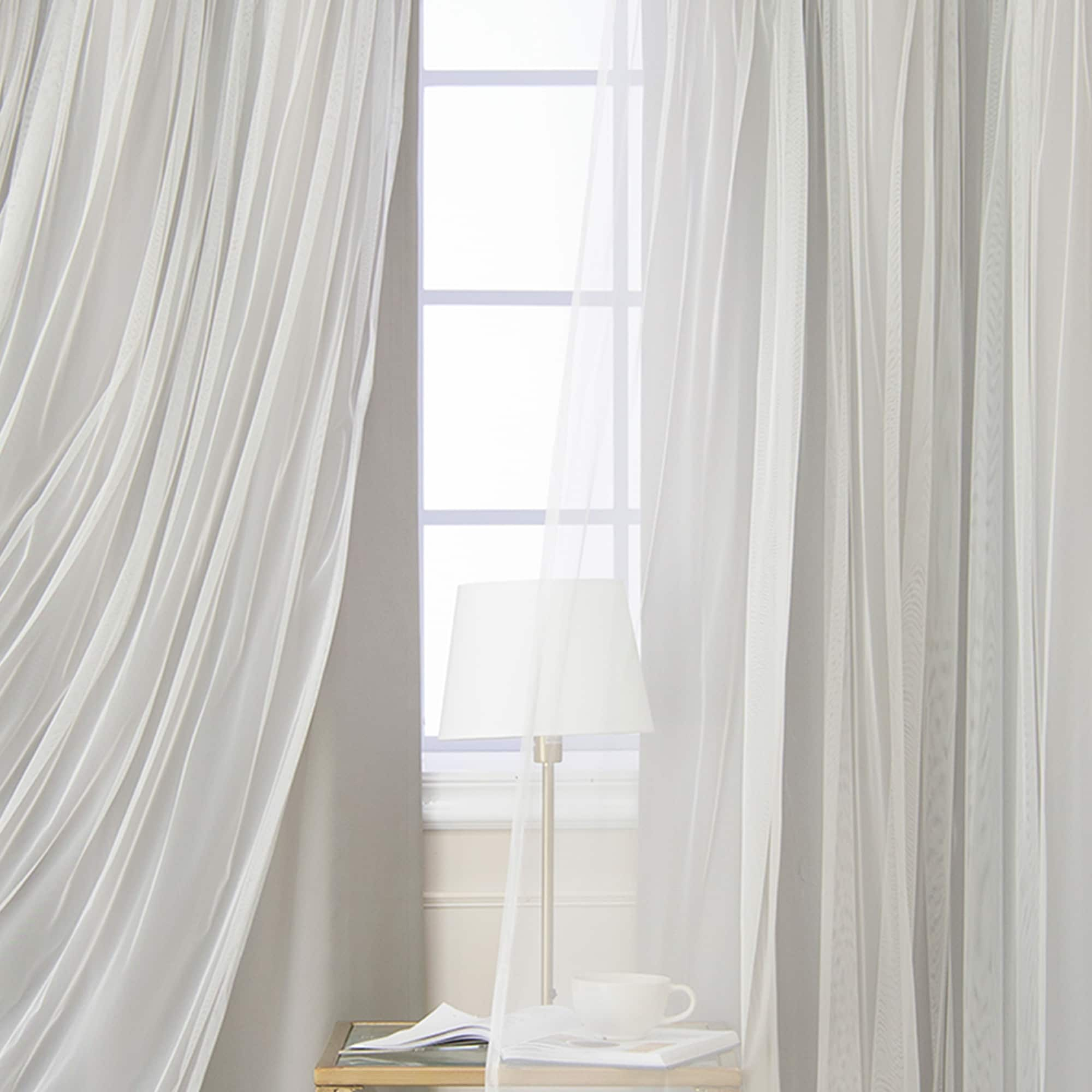 Aurora Home Gathered Tulle Overlay Blackout Curtain Panel Pair