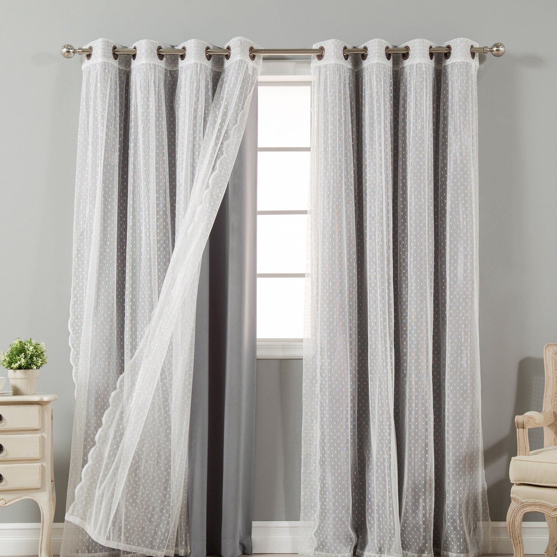 Aurora Home Mix & Match Blackout and Dot Sheer 4 Piece Curtain Panel Set - 52x84