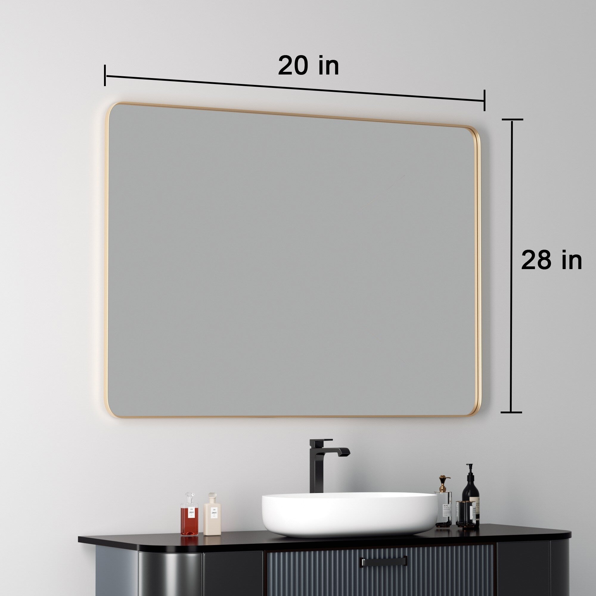 Modern Wall Mirror, Rectangular Mirror with Metal Frame, Bathroom Mirror with Round Corner Vanity Mirror for Vertical/Horizontal