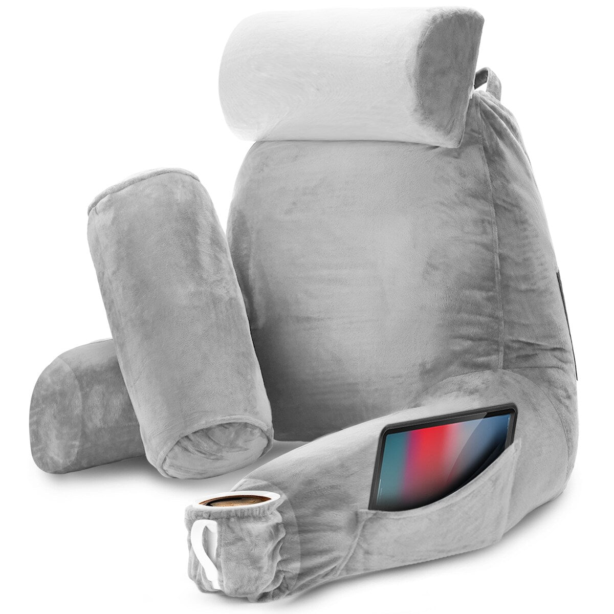 Nestl Memory Foam Reading Pillow with Backrest, Arms and Pockets