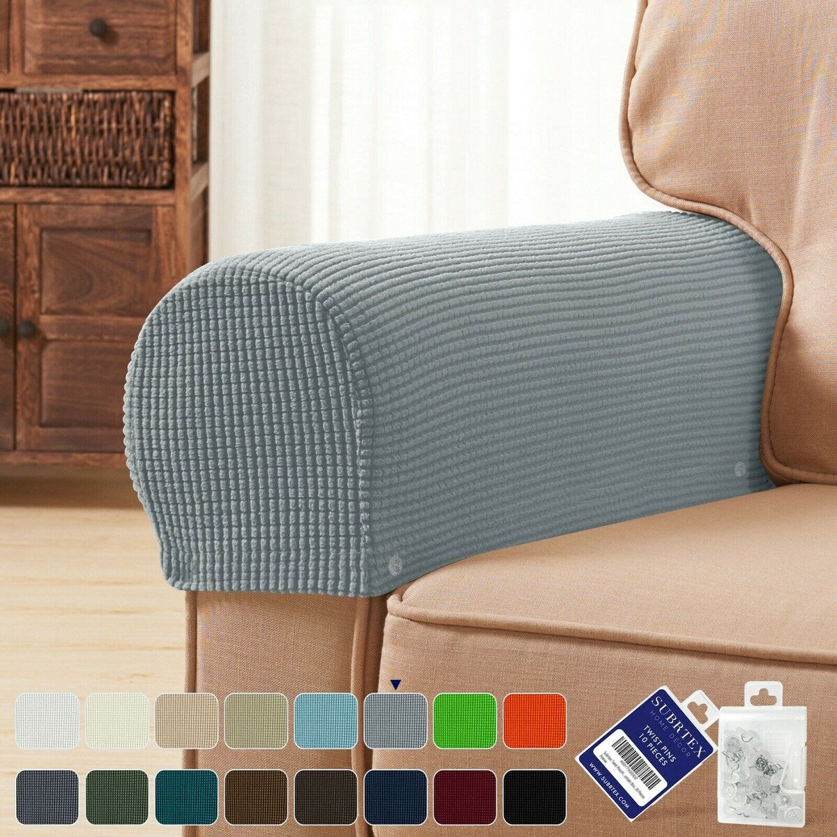 Subrtex Stretch Armrest Cover Strip furniture Cover with Twist Pins