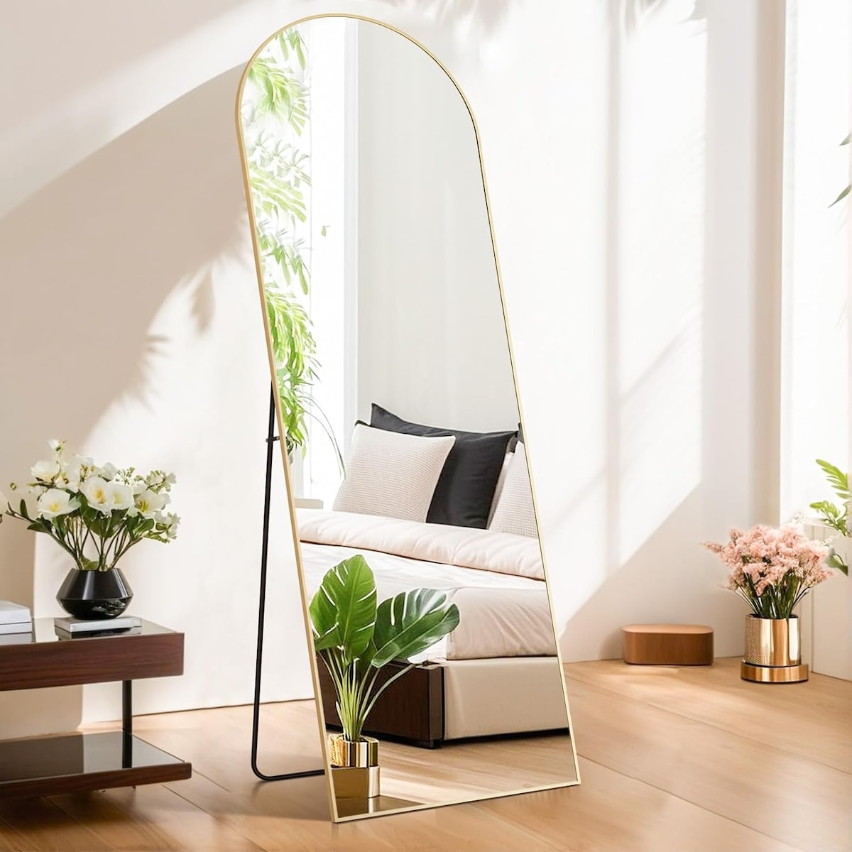 Arched Mirror Full Length, 21x64 Body Wall Mirrors Shatter-Proof Glass, Large Tall Arch Mirror with Stand Aluminum Alloy Frame