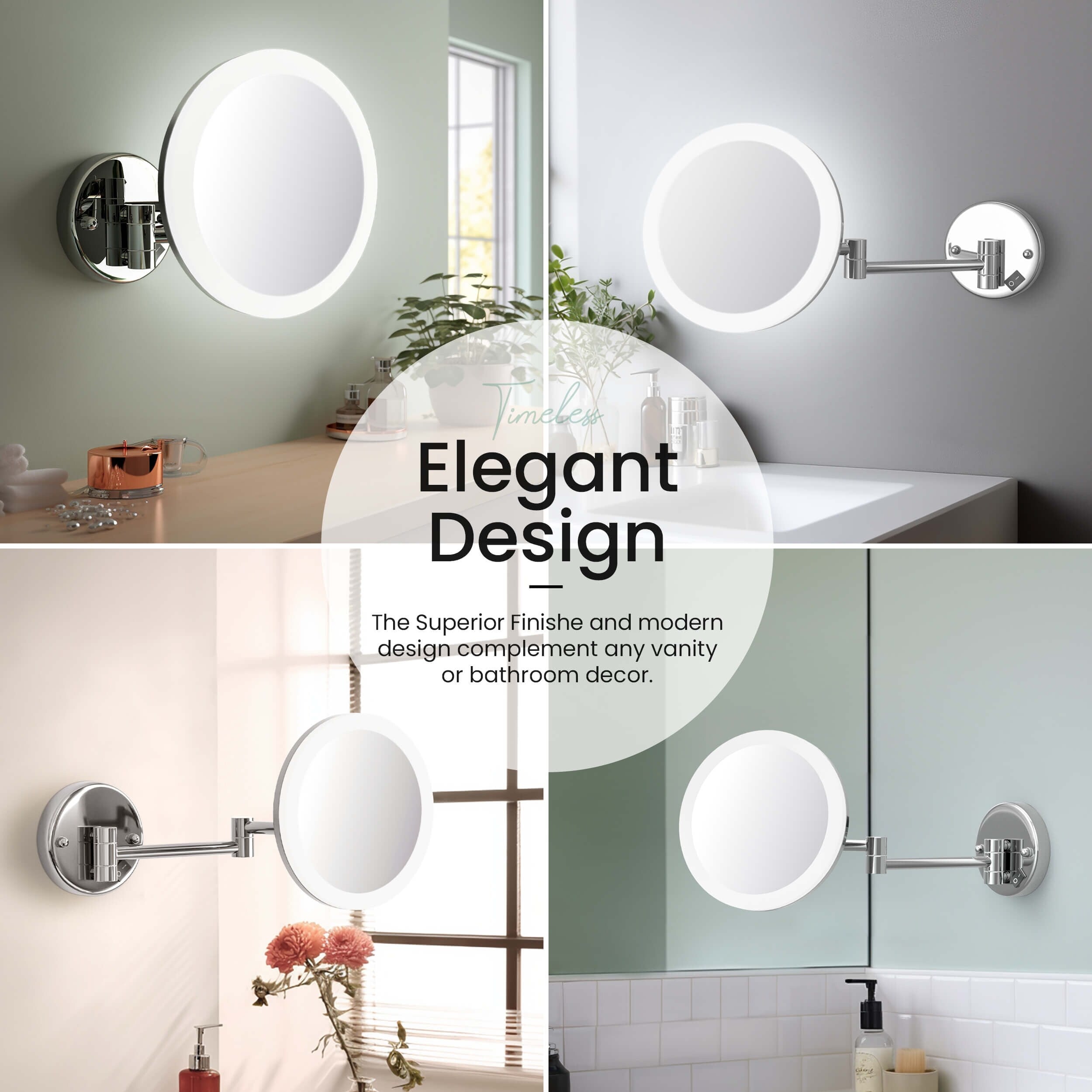 Circular LED Wall Mount One Side 5x Magnifying Make Up Mirror