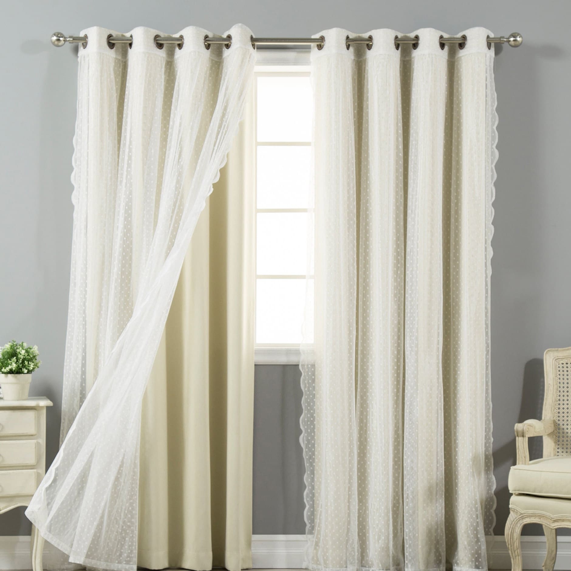 Aurora Home Mix & Match Blackout and Dot Sheer 4 Piece Curtain Panel Set - 52x84