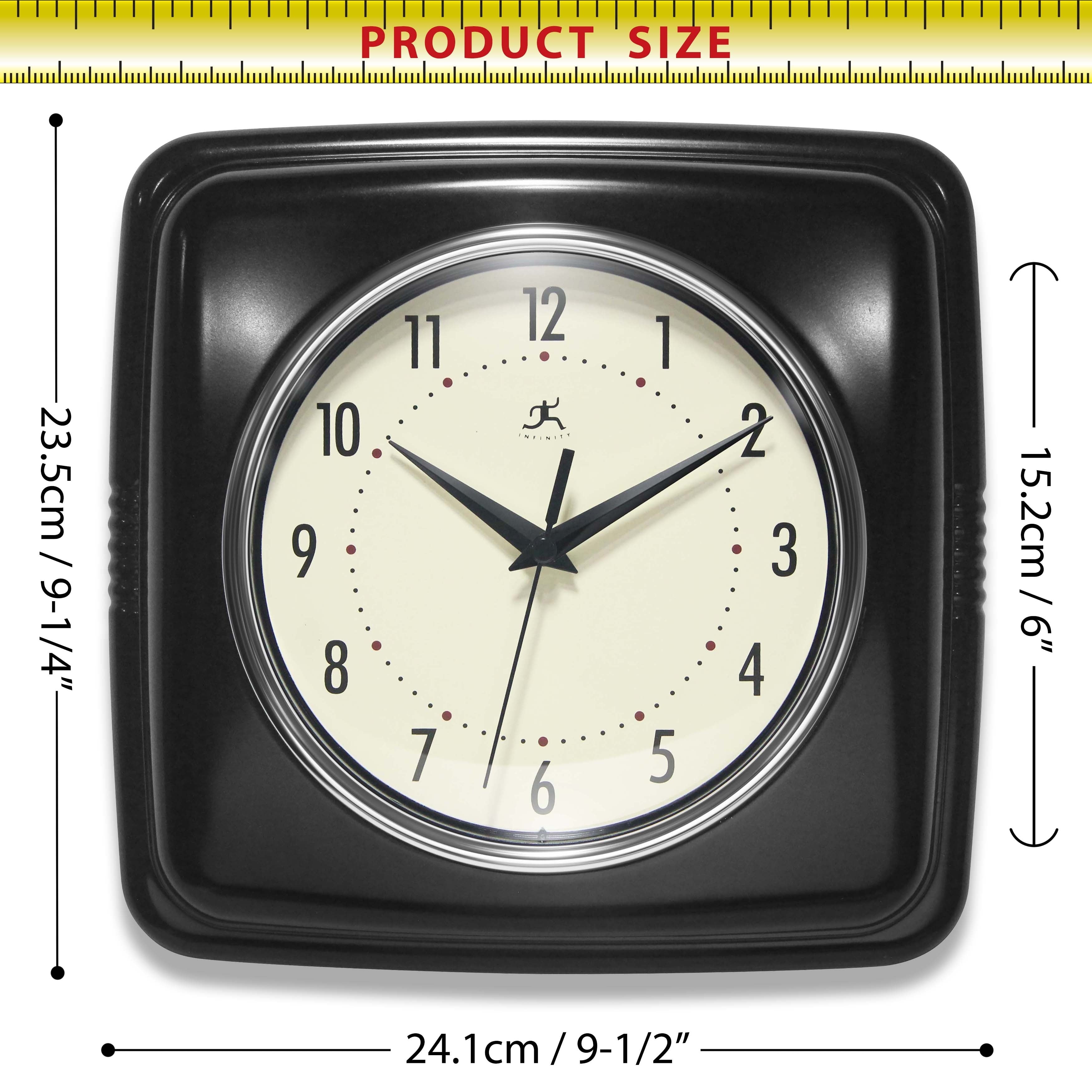 Infinity Instruments Retro 9.25-inch Square Wall Clock - 9.25 x 1.875 x 9.5