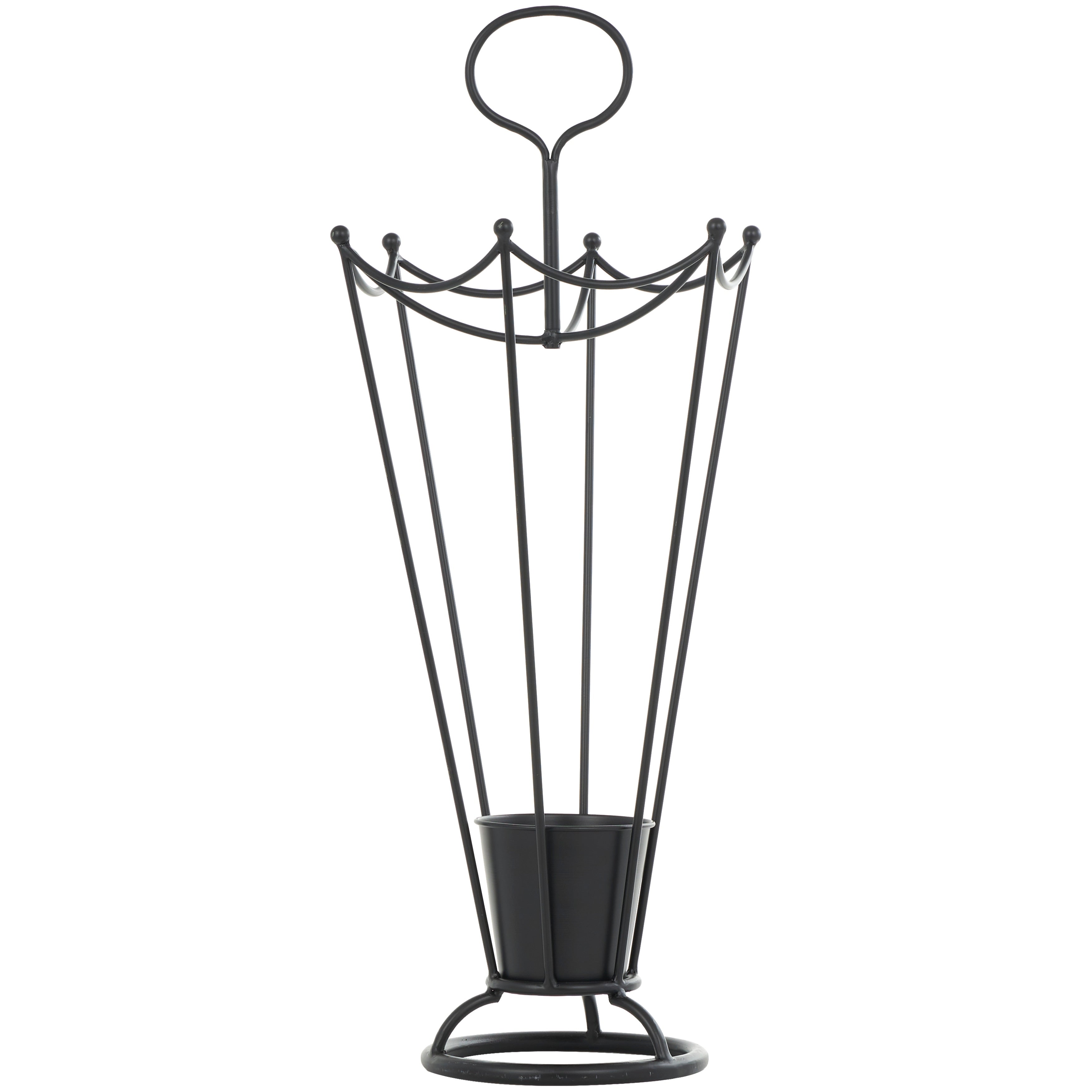 Metal Open Framed Umbrella Stand with Upside Down Umbrella Shape and Hook Handle - Black - Roche River Decor