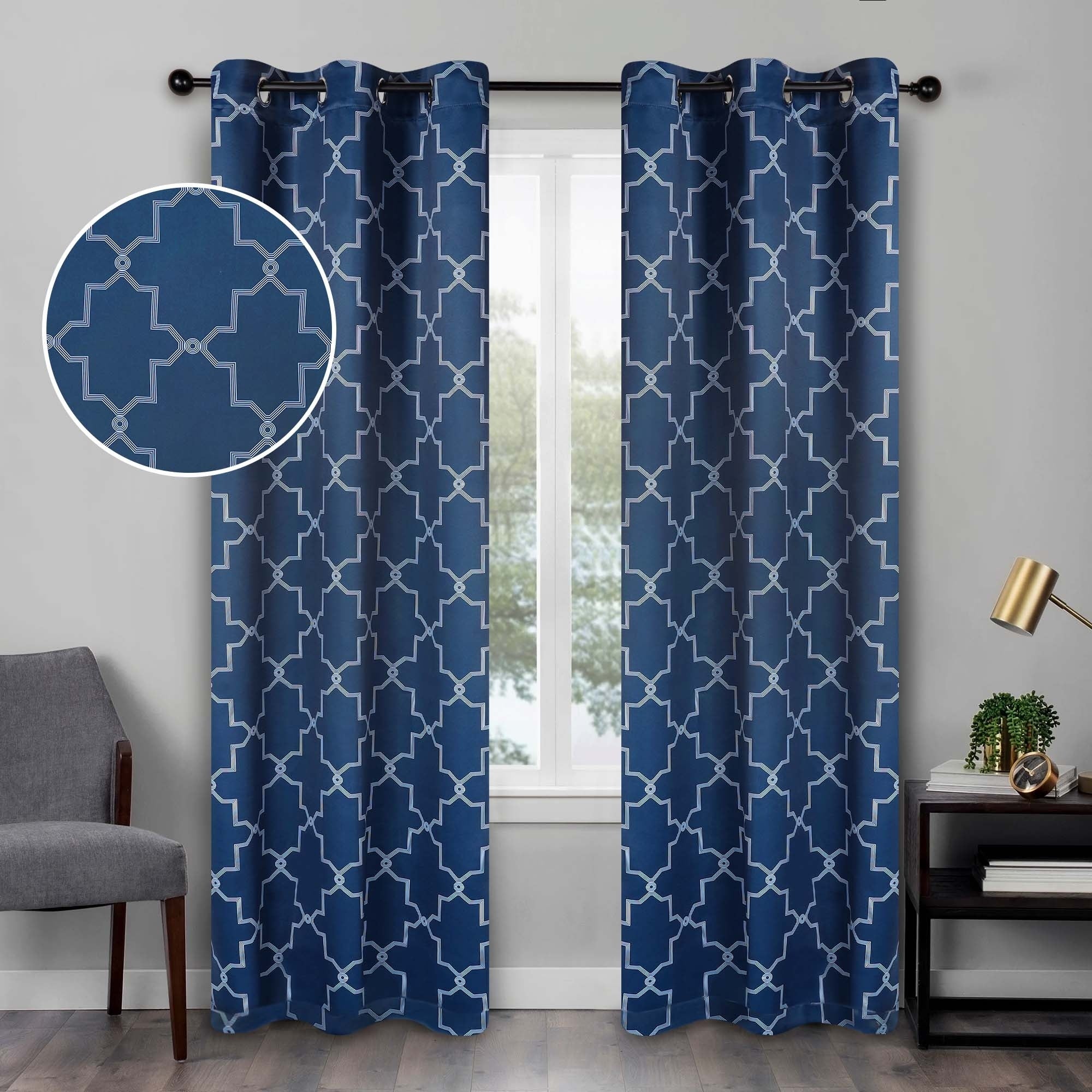 Imperial Trellis Washable Room Darkening Blackout Curtains, Set of 2 Panels