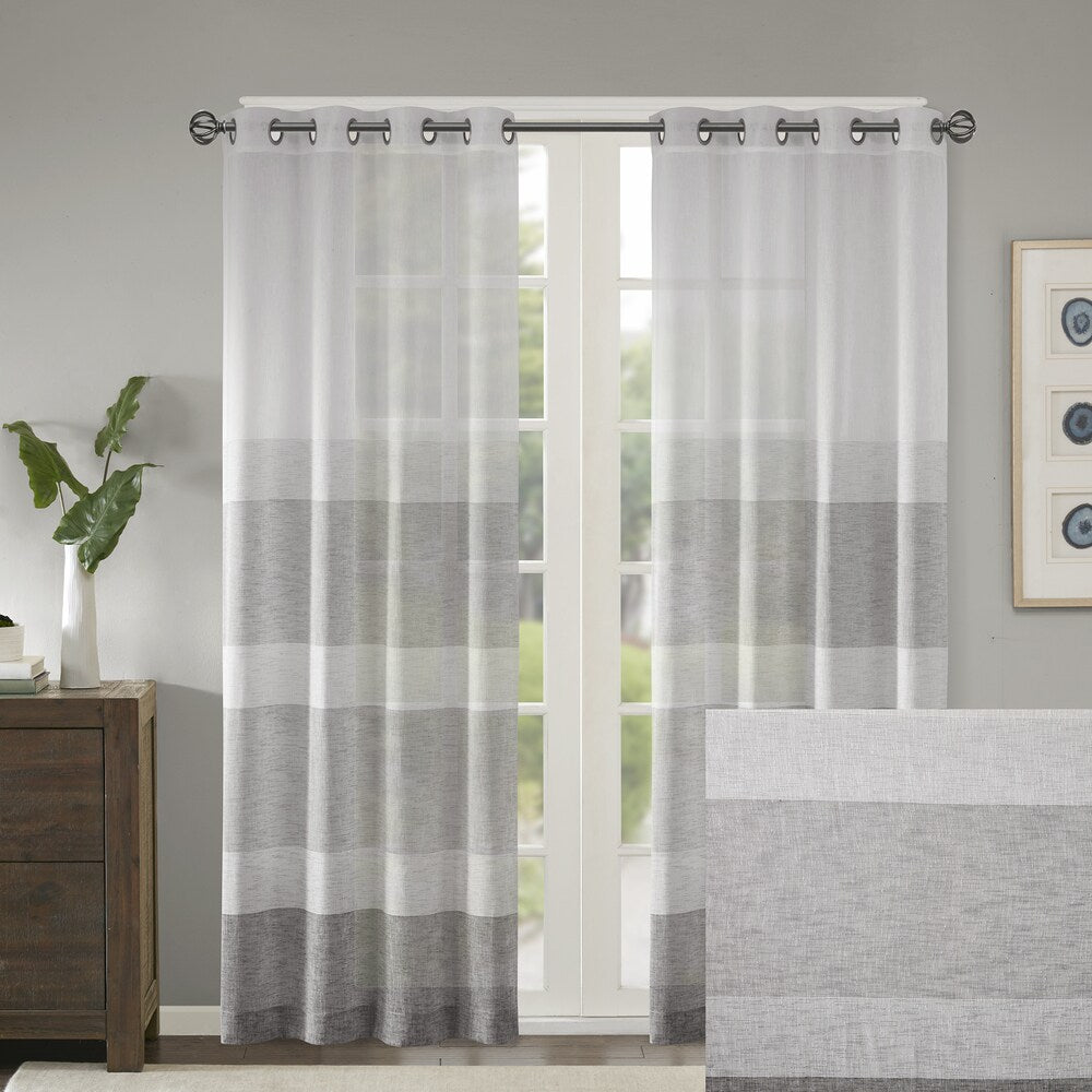 Madison Park Jasper Woven Faux Linen Striped Window Curtain Sheer