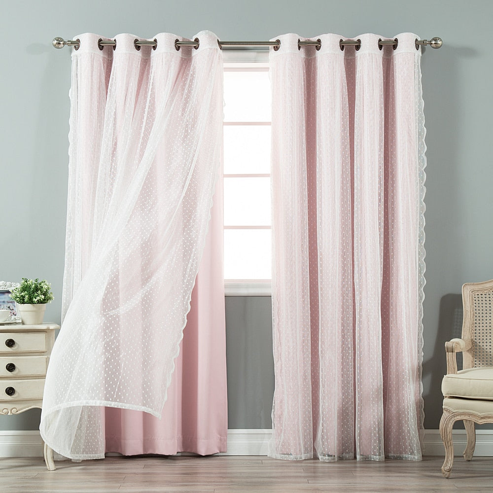 Aurora Home Mix & Match Blackout and Dot Sheer 4 Piece Curtain Panel Set - 52x84