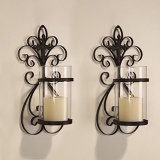 Adeco Set of 2 Vertical Wall Hanging Candle Holder Sconce - 6.7 inches high x 3.74 inches