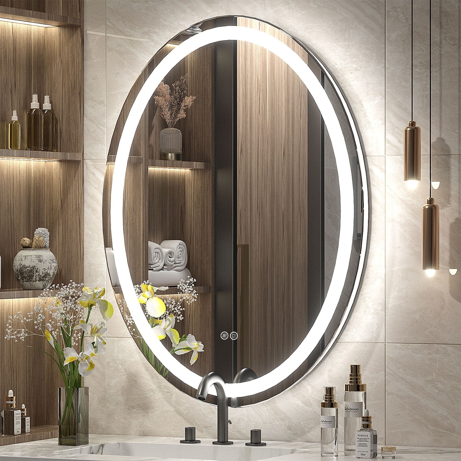 Apmir LED Backlit Bathroom Vanity Mirror Wall Mounted Anti-Fog Oval Touch