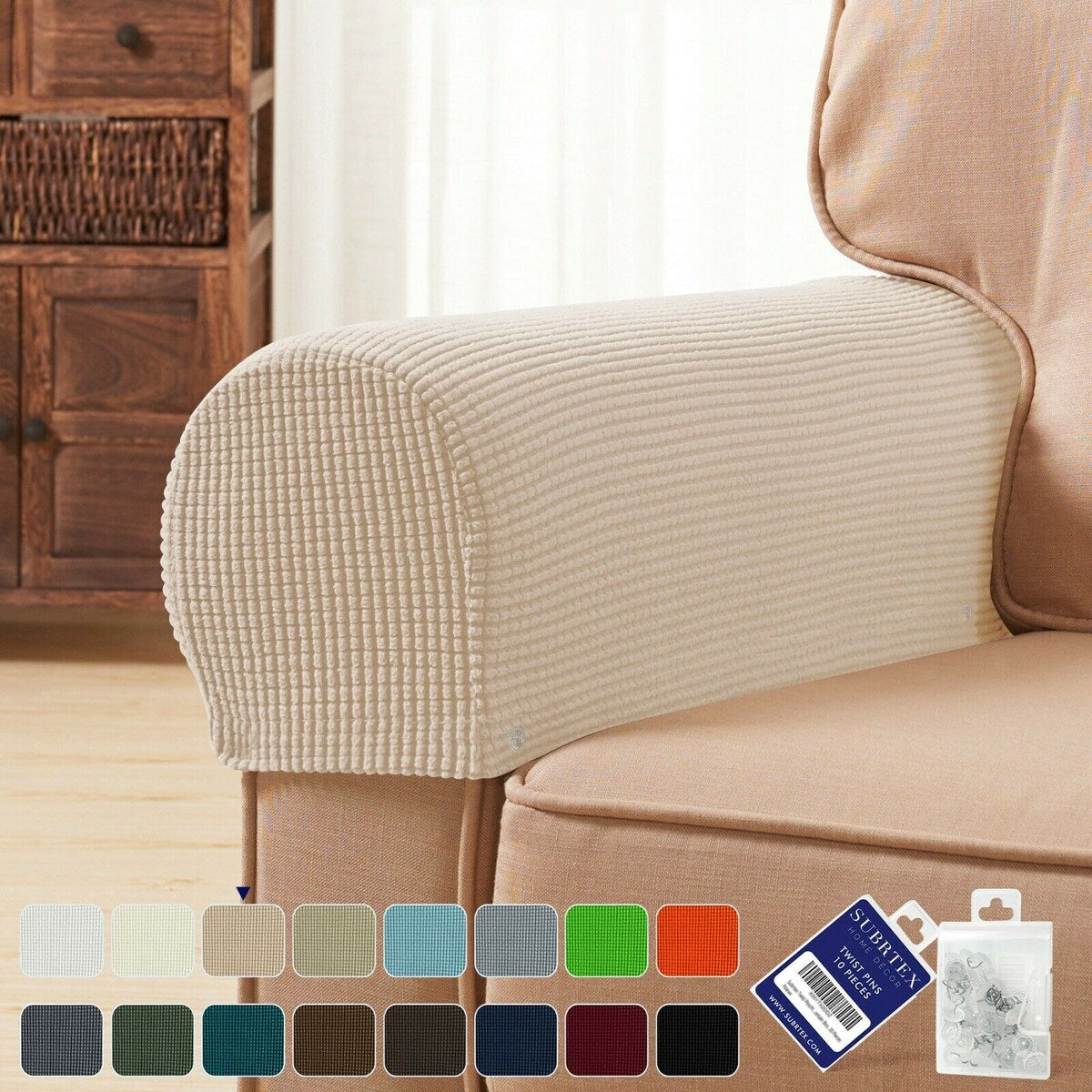 Subrtex Stretch Armrest Cover Strip furniture Cover with Twist Pins