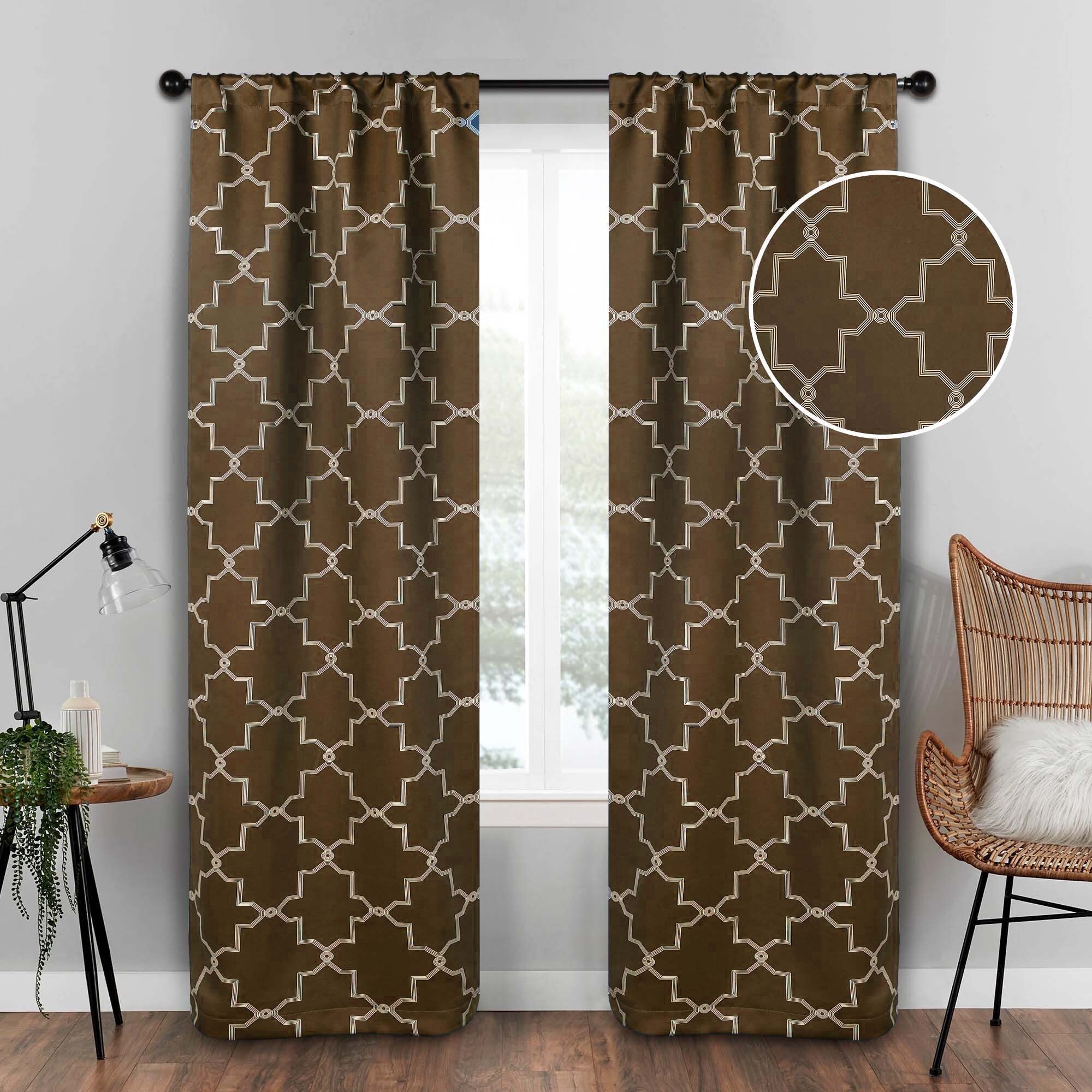 Imperial Trellis Washable Room Darkening Blackout Curtains, Set of 2 Panels