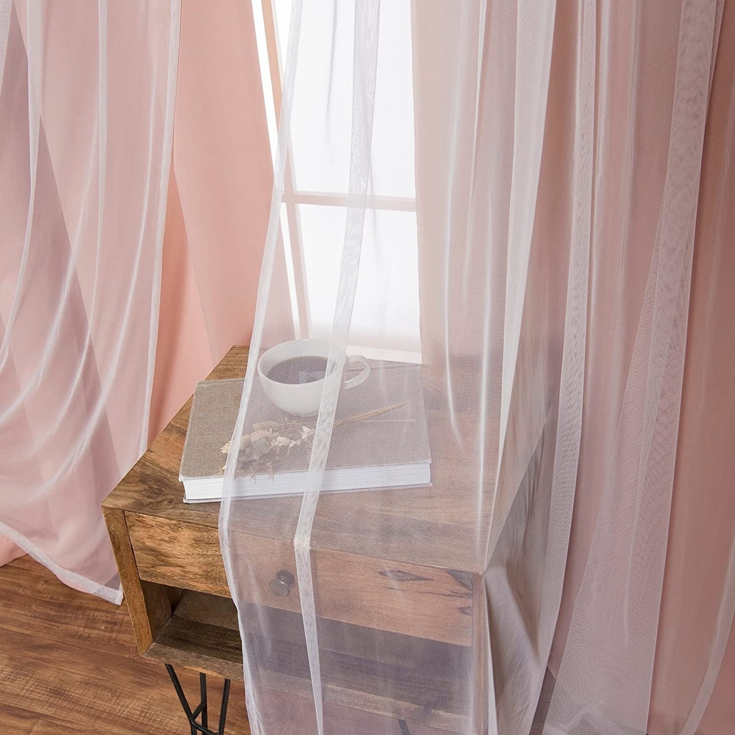 Aurora Home Gathered Tulle Overlay Blackout Curtain Panel Pair