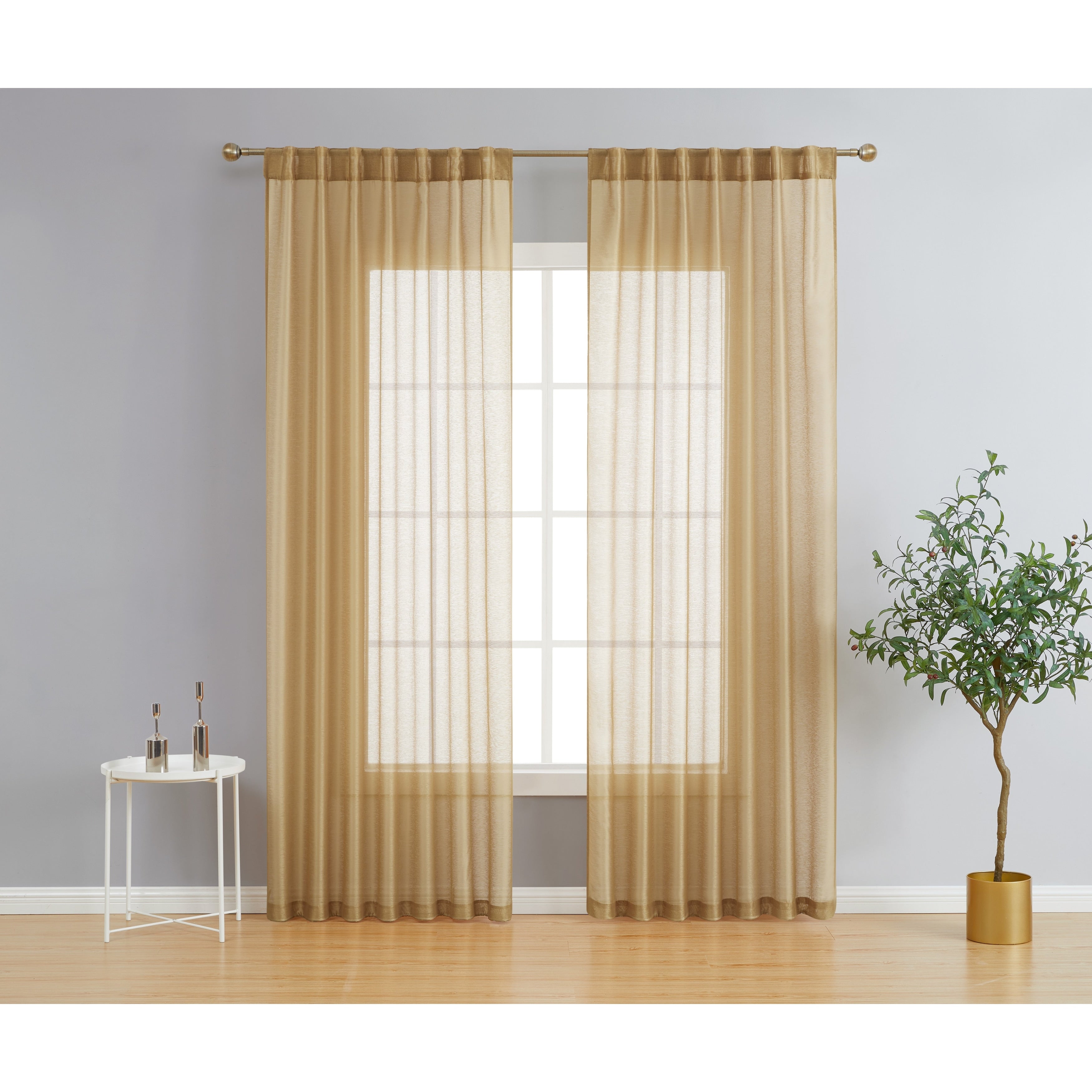 HLC.me Lauren Semi Sheer Rod Pocket & Back Tab Window Curtains Panels, Set of 2