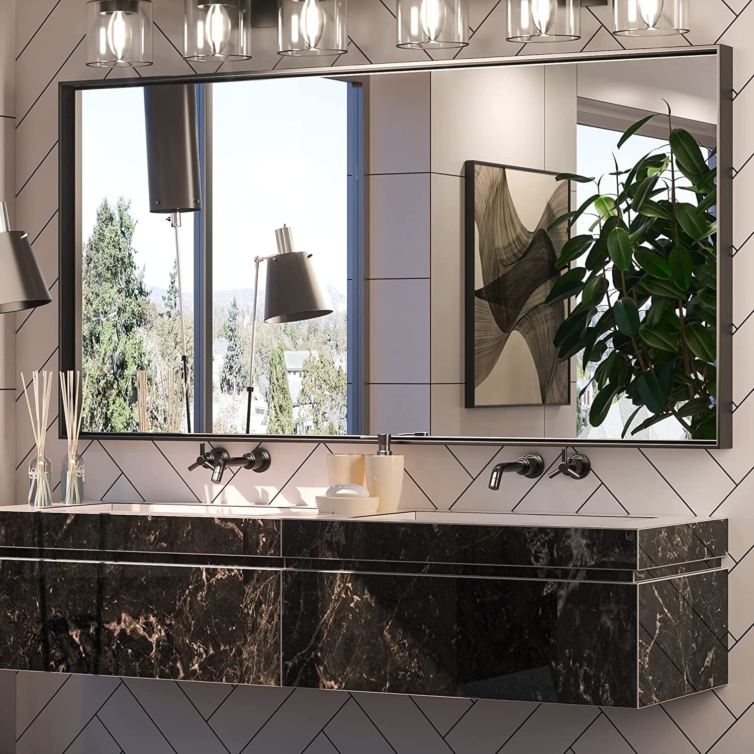 KEONJINN Modern Metal Framed Bathroom Vanity Wall Mounted Mirror