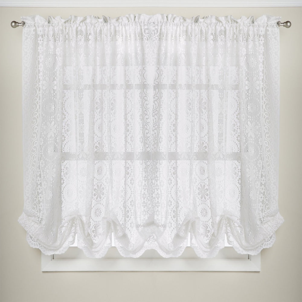 White Lace Luxurious Old World-style Kitchen Curtains Tiers, Shade or Valances