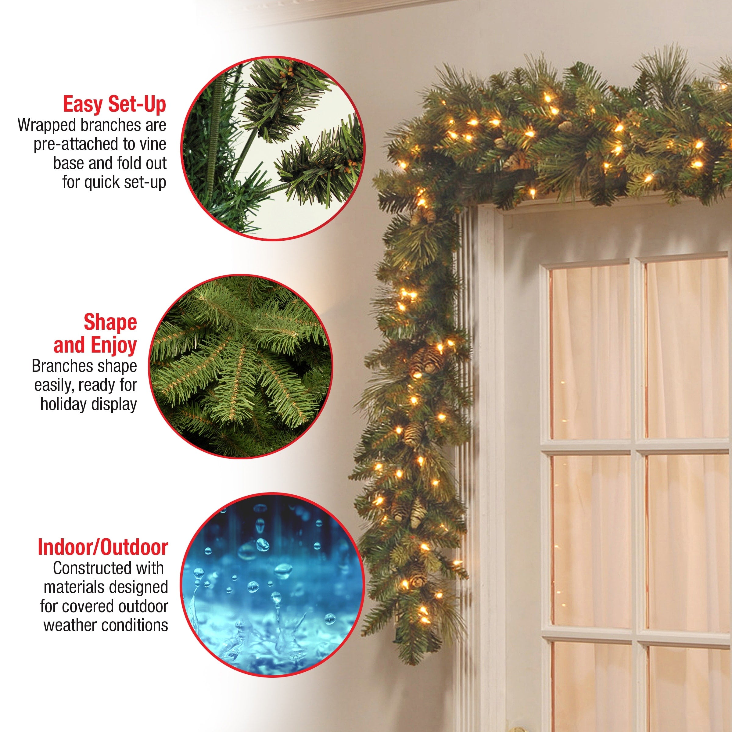 National Tree Company 9 ft. Carolina Pine Garland with Clear Lights - 9 ft