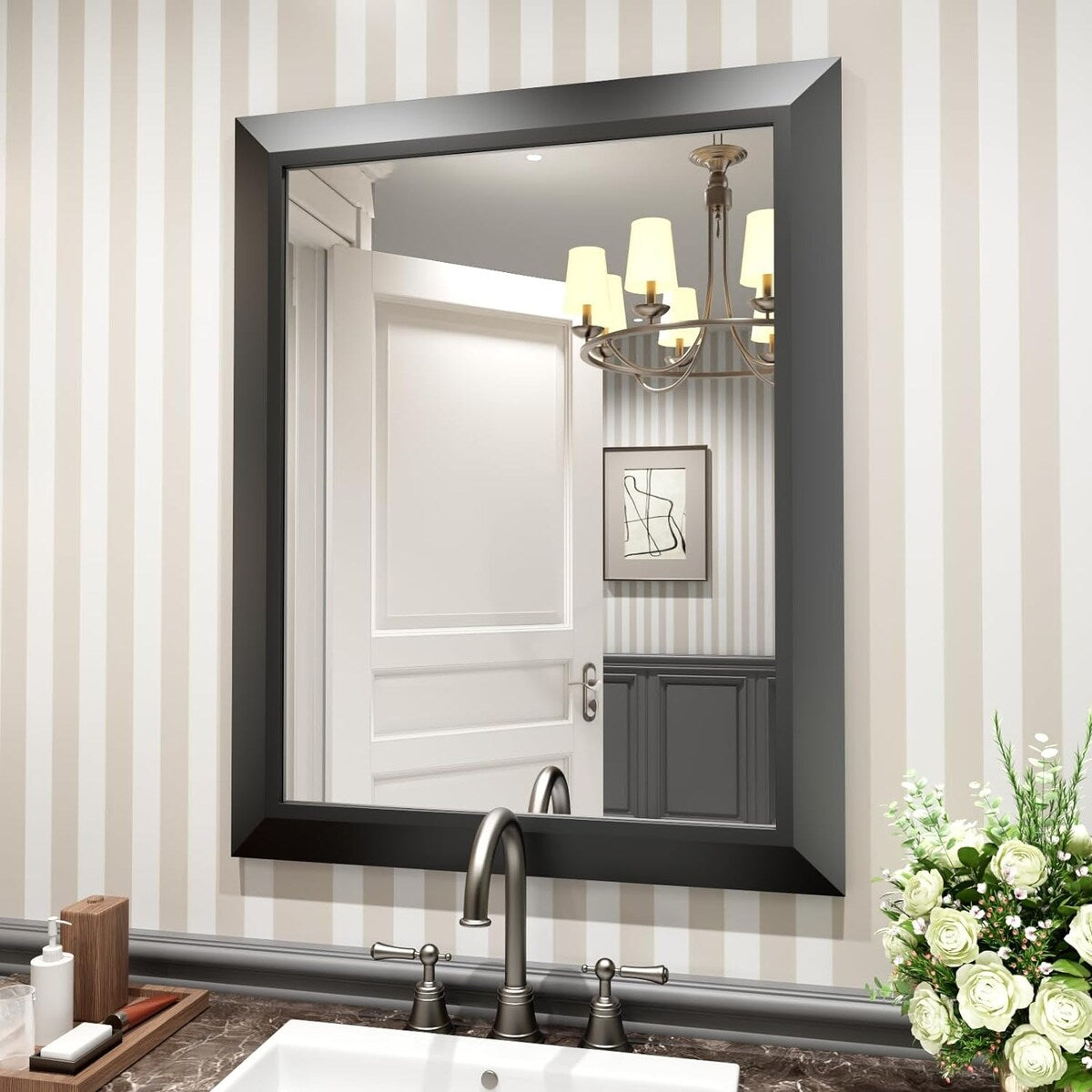 KIOTEE Aluminum Alloy Framed Bathroom Vanity Mirror in Tempered Glass