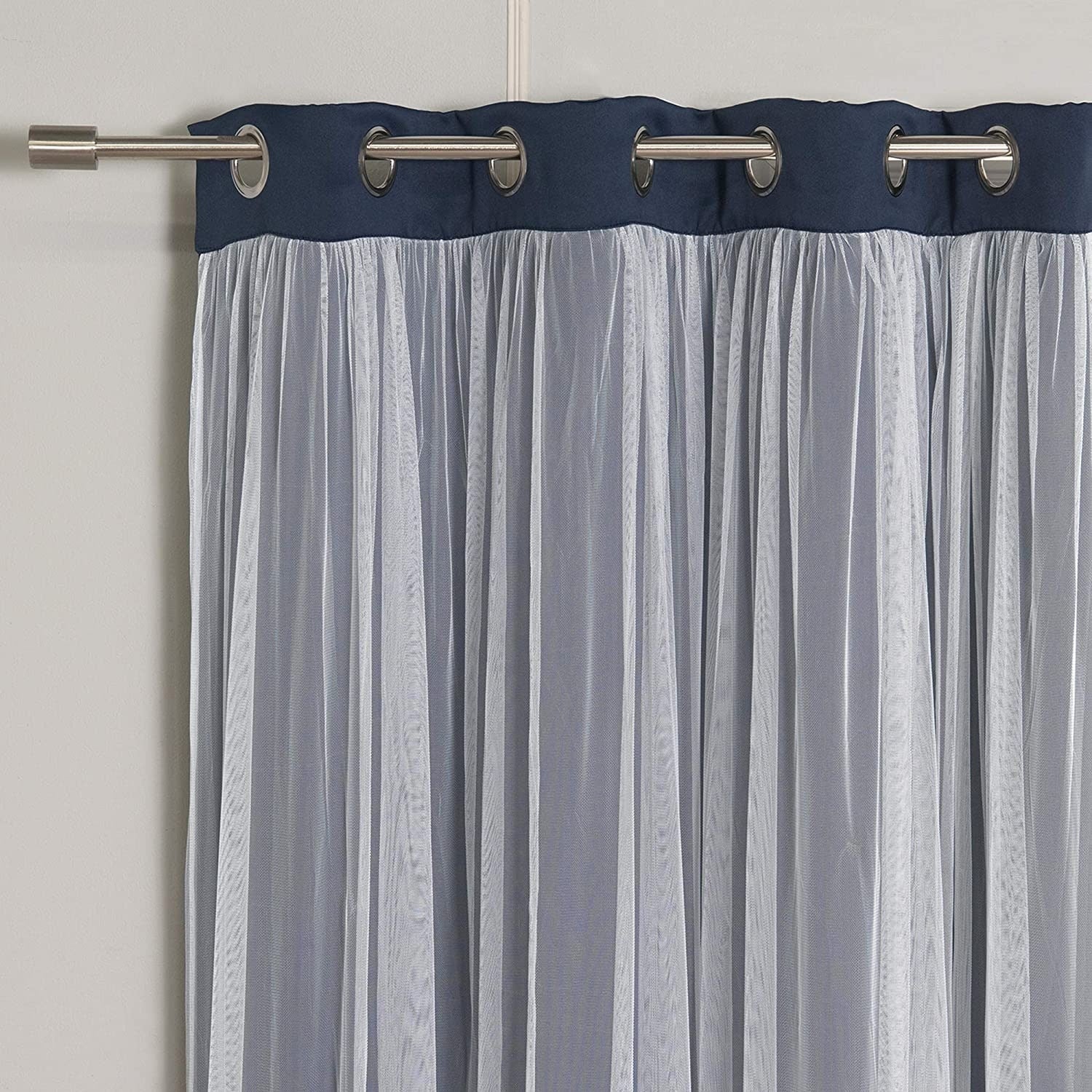 Aurora Home Gathered Tulle Overlay Blackout Curtain Panel Pair