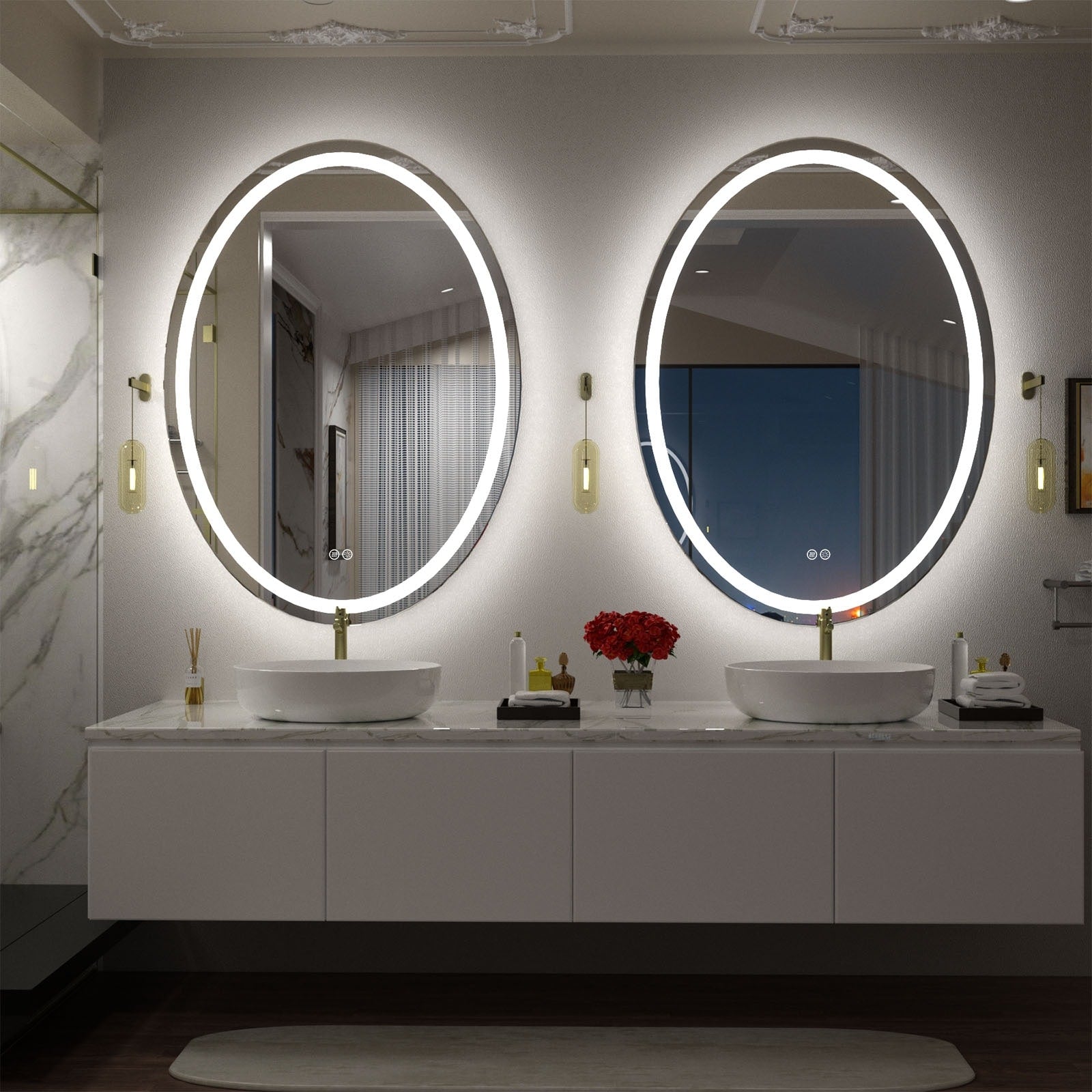 Apmir LED Backlit Bathroom Vanity Mirror Wall Mounted Anti-Fog Oval Touch