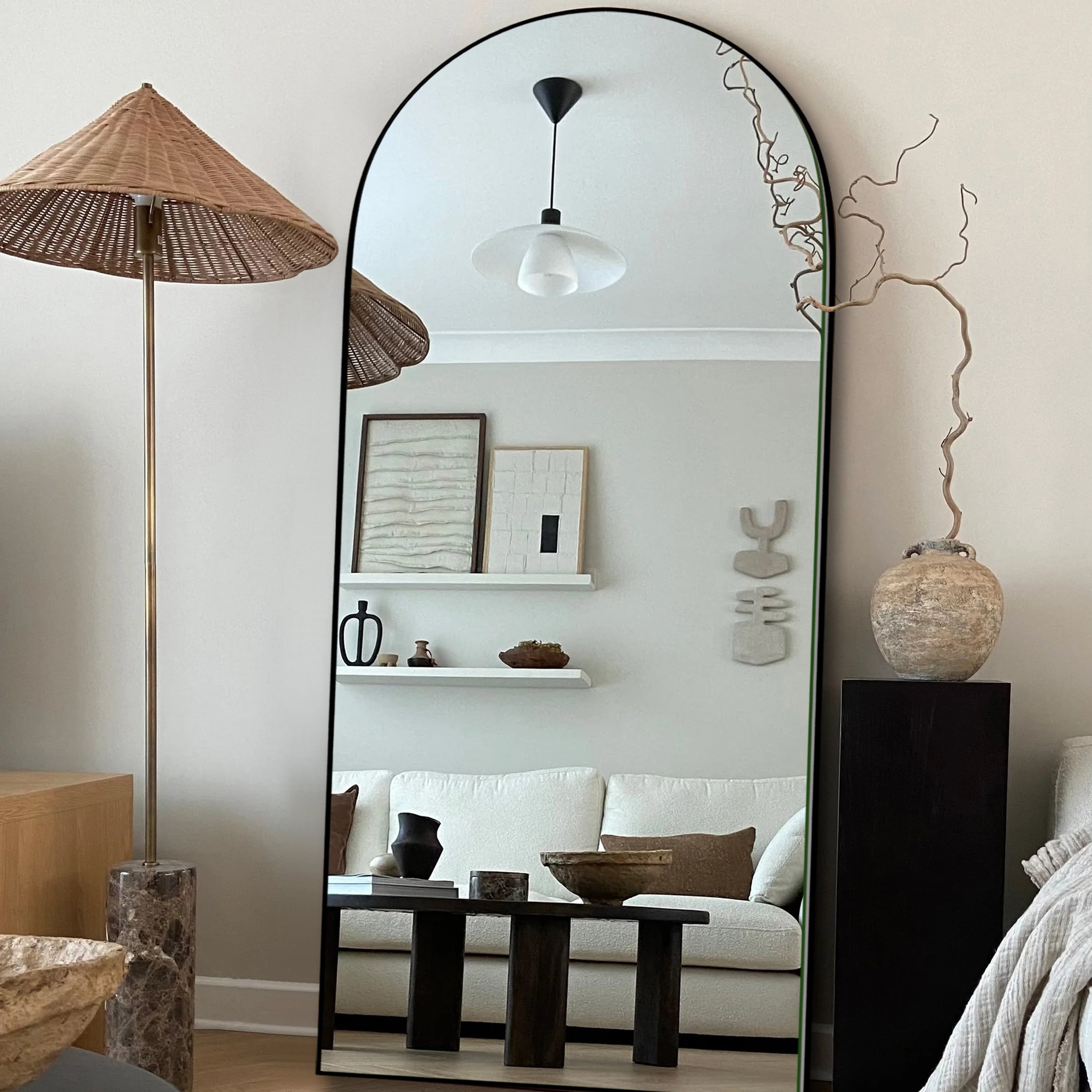 Arched Full-Length Standing Wood Floor Mirror, Wall Mirror