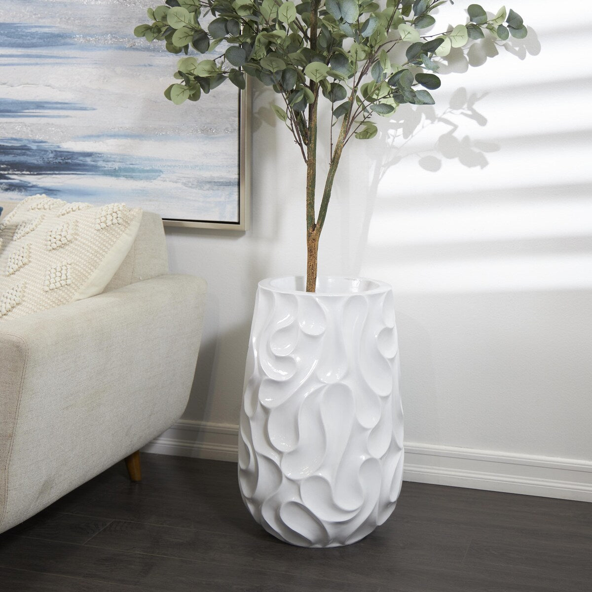 Resin Wave Inspired Textured Decorative Vase - White or Black - Roche River Decor