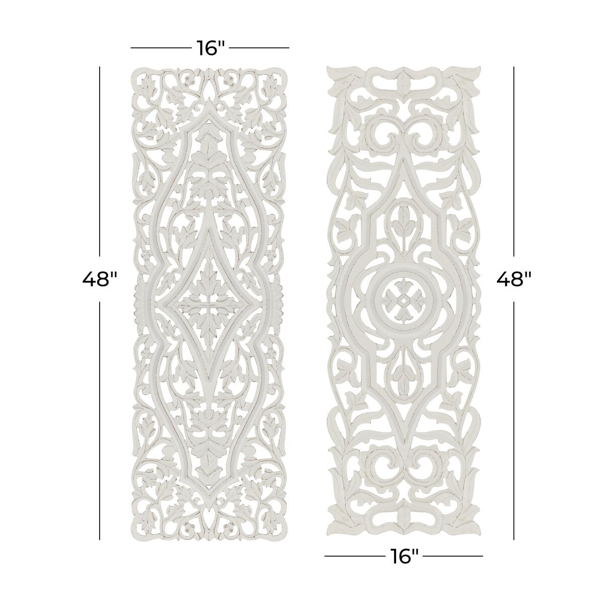 Wood Floral Handmade Intricately Carved Arabesque Home Wall Decor - Set of 2 White - Roche River Decor