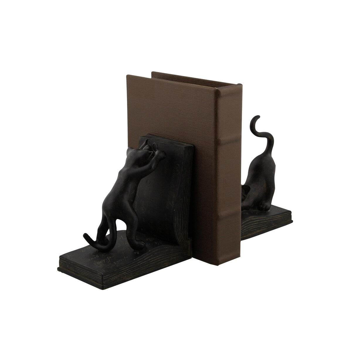 Polystone Cat Reading Decorative Bookends - Set of 2 Black - Roche River Decor