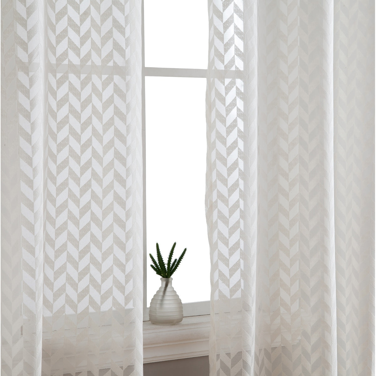 HLC.me Herringbone Lace Thick Semi Sheer Premium Grommet Top Window Curtain Panels Kids Room & Bedroom - Set of 2 Panels