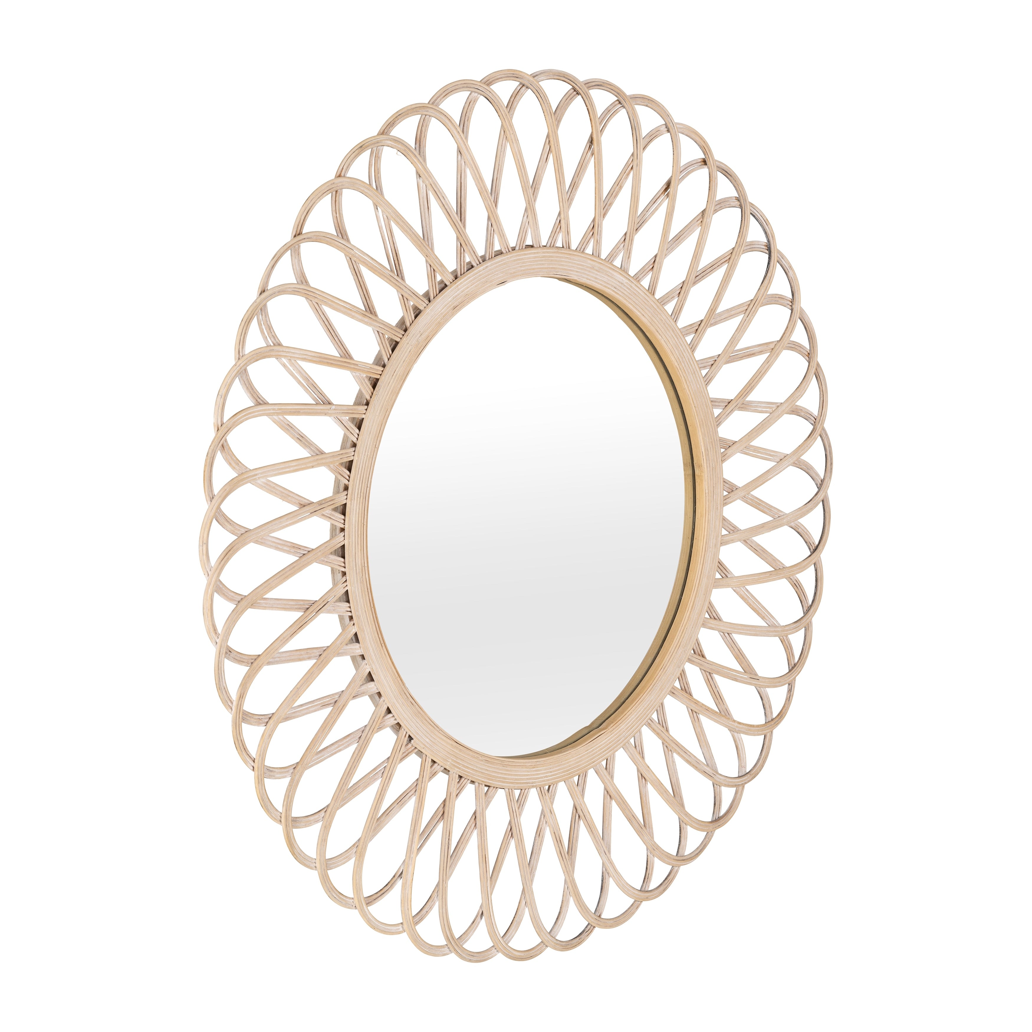 Sagebrook Home 35 Diameter Daisy Mirror, Natural Color Wicker Decorative Accent Mirror, Hanging Round Mirror - 35 x 35 x 2