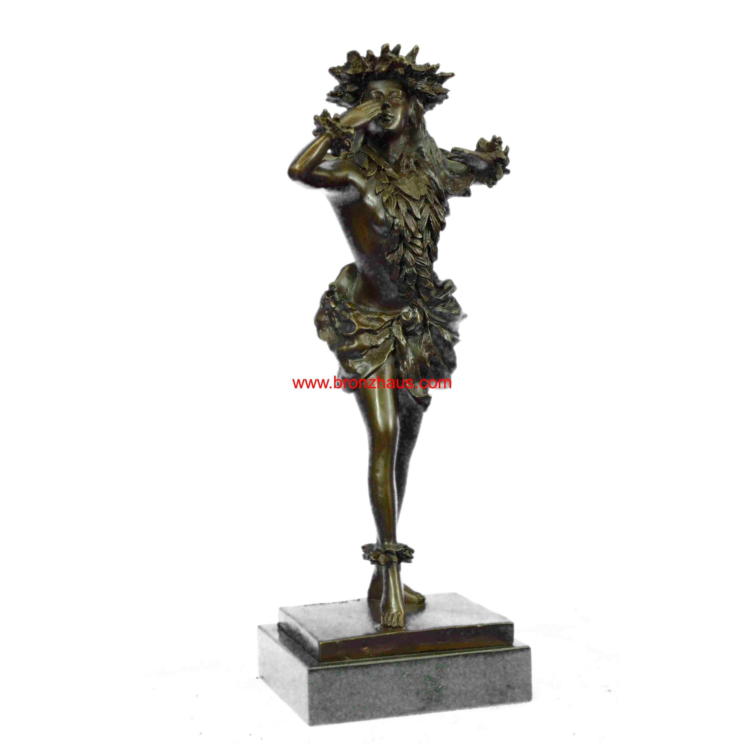 Gilt Hawaiian Girl W/Lei Flower Bronze Sculpture Hot Cast Marble Base Figurine