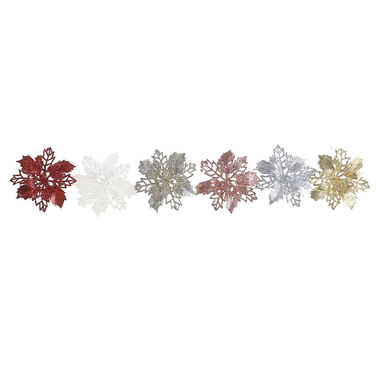 Double Glitter Poinsettia Clip - Set of 12 - Multi