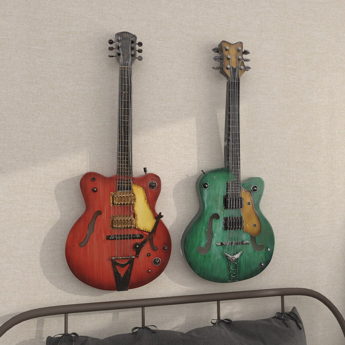 Metal Guitar Home Wall Decor - Set of 2 Multi Colored - Roche River Decor