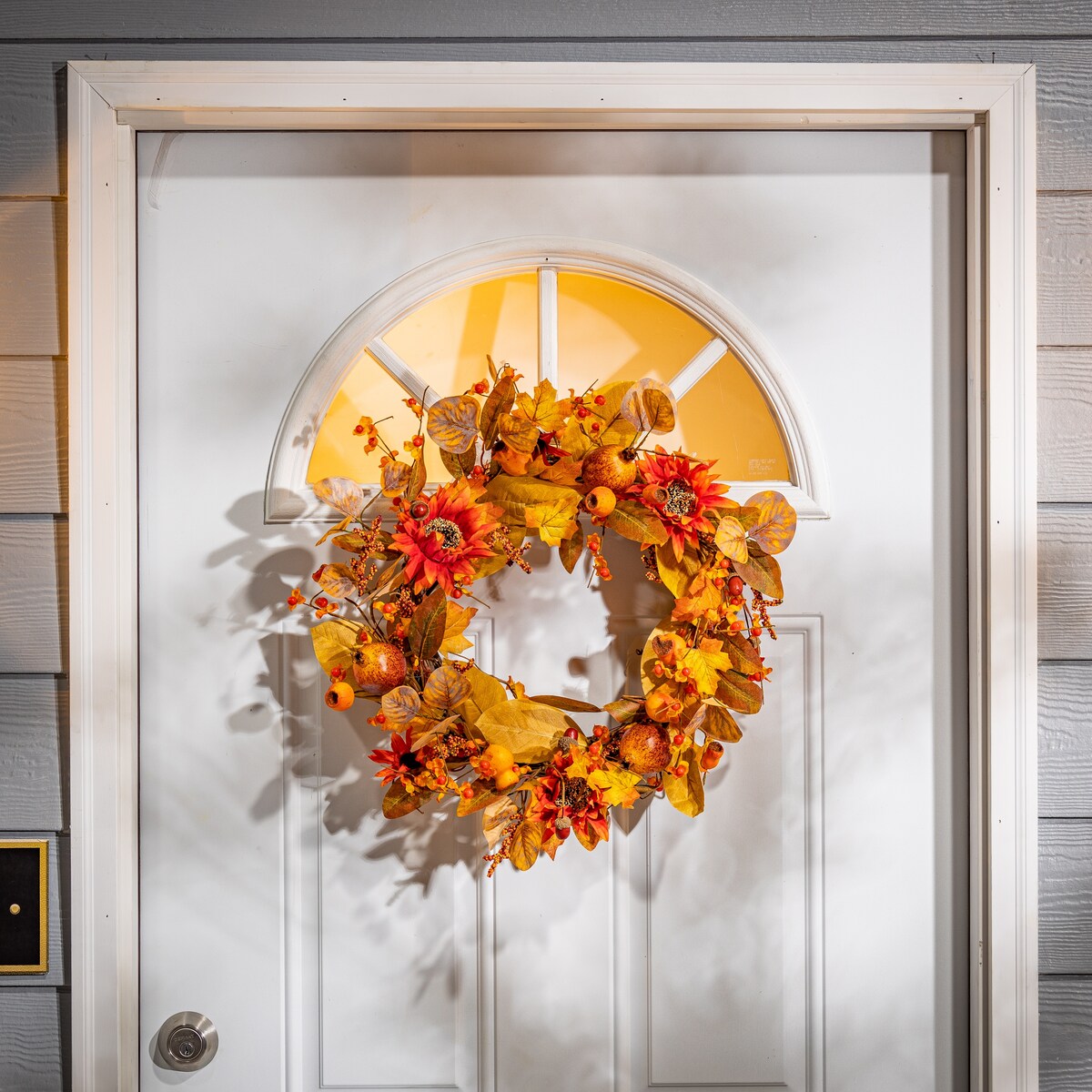 22 in. Fall Harvest Autumn Wreath with Berries and Sunflowers