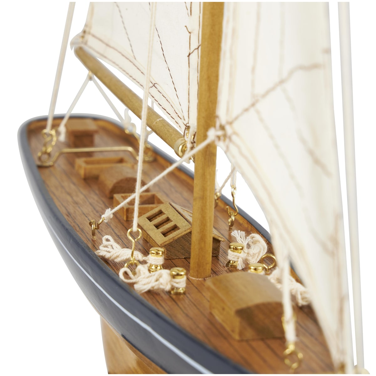 Wood Sail Boat Decorative Sculpture with Beige and Navy Accents and Lifelike Rigging - Brown - Roche River Decor