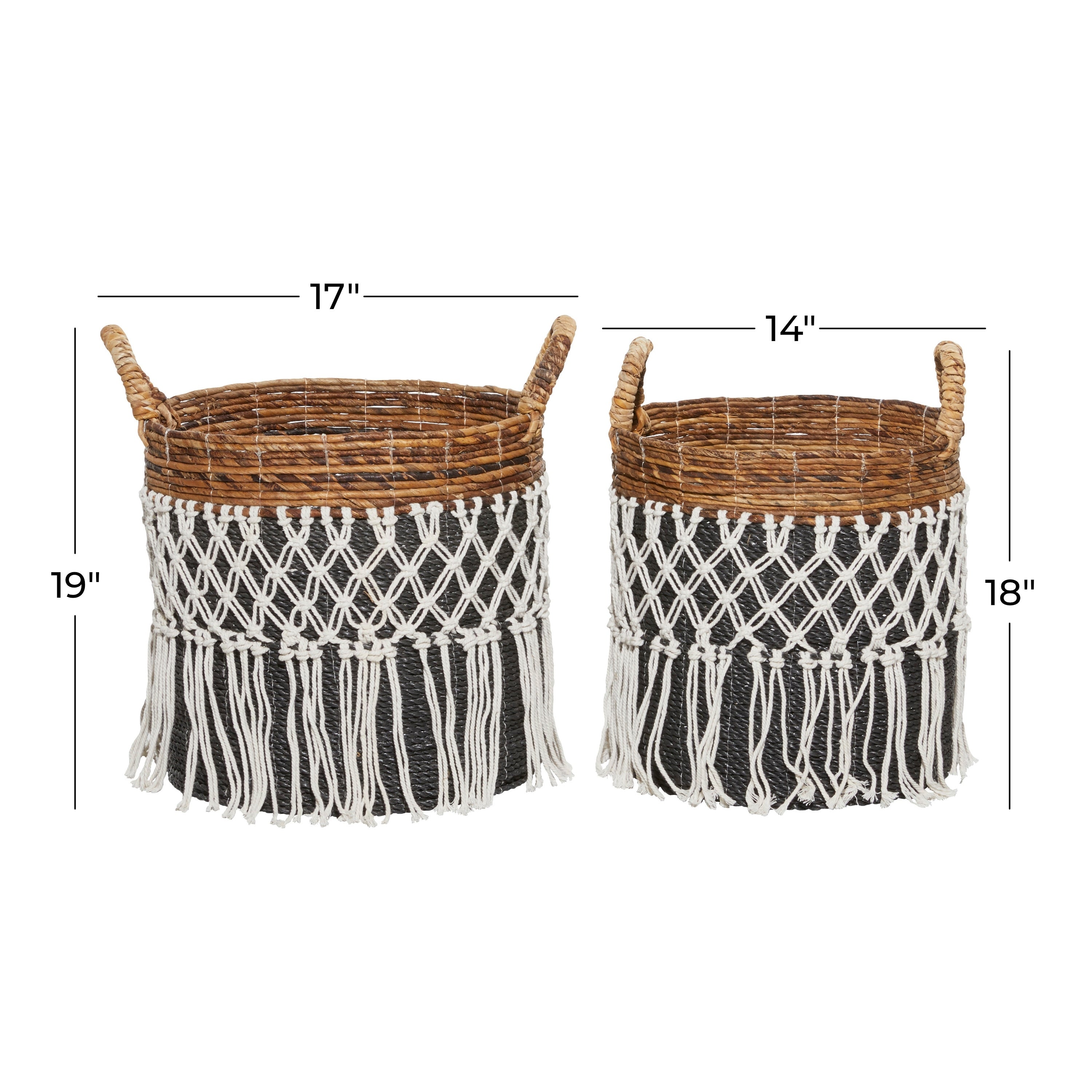 Black Banana Leaf Bohemian Storage Basket (Set of 2) - S/2 19, 18H