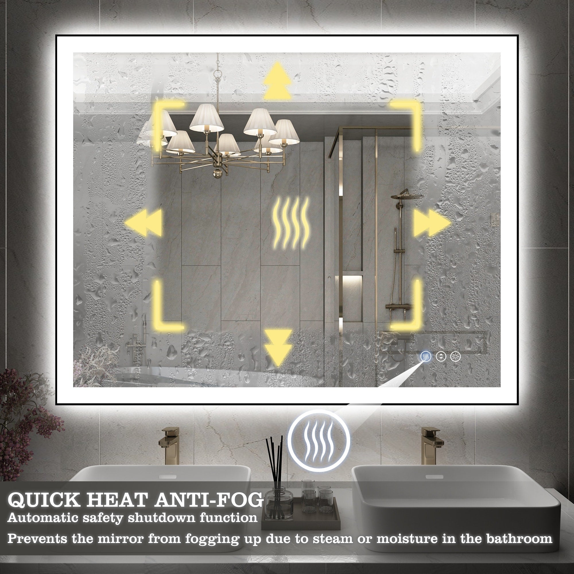 Rectangular Aluminum Framed Backlit and Front Light LED Wall Bathroom Vanity Mirror in Black - N/A