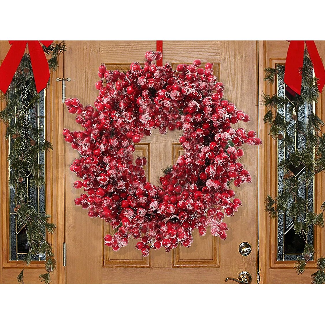 Floral Home 22 Red Frosted Berry Wreath, Iced Hawthorn Twig Berries