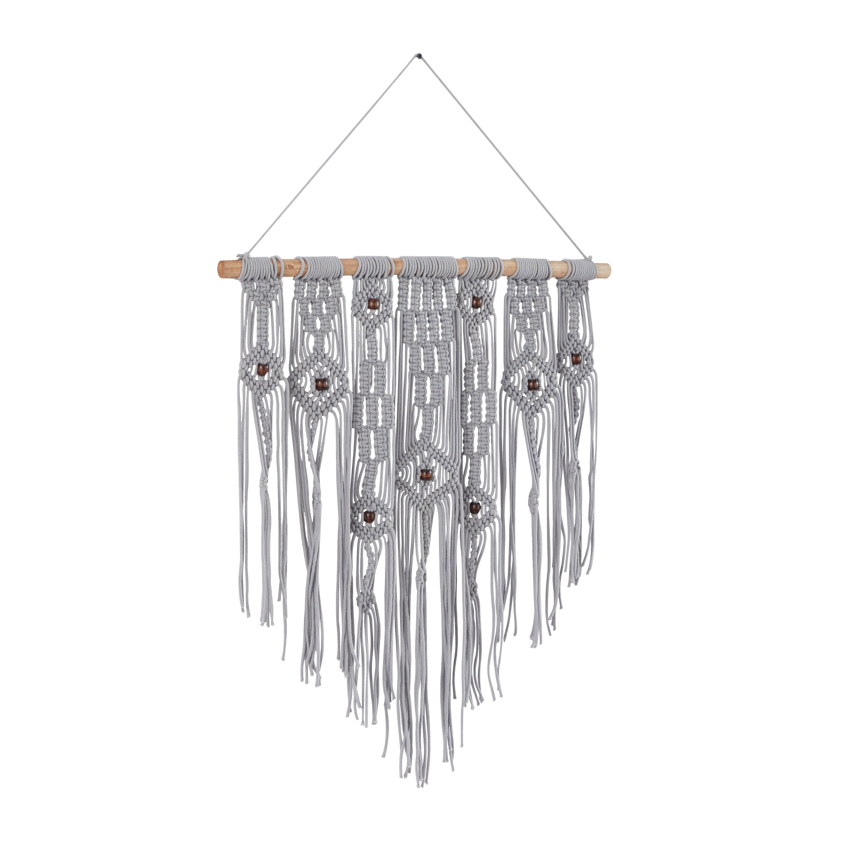 Cotton Handmade Intricately Weaved Macrame Wall Decor with Beaded Fringe Tassels - Gray or Cream