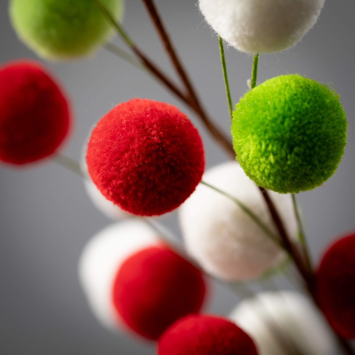 32H Sullivans Artificial Christmas Red Green White Pom Pom Spray, Multicolor