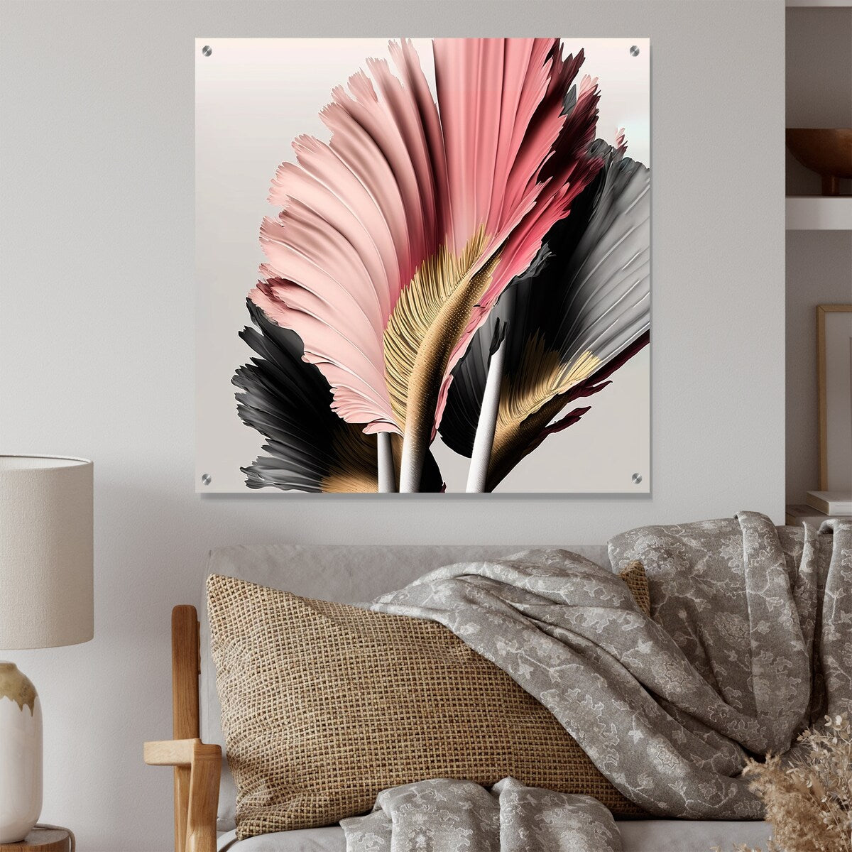 Designart Pink And Grey Gerbera Hyperrealistic Flowers Gerbera Pink - Traditional Acrylic Wall Art For Hallway Decor