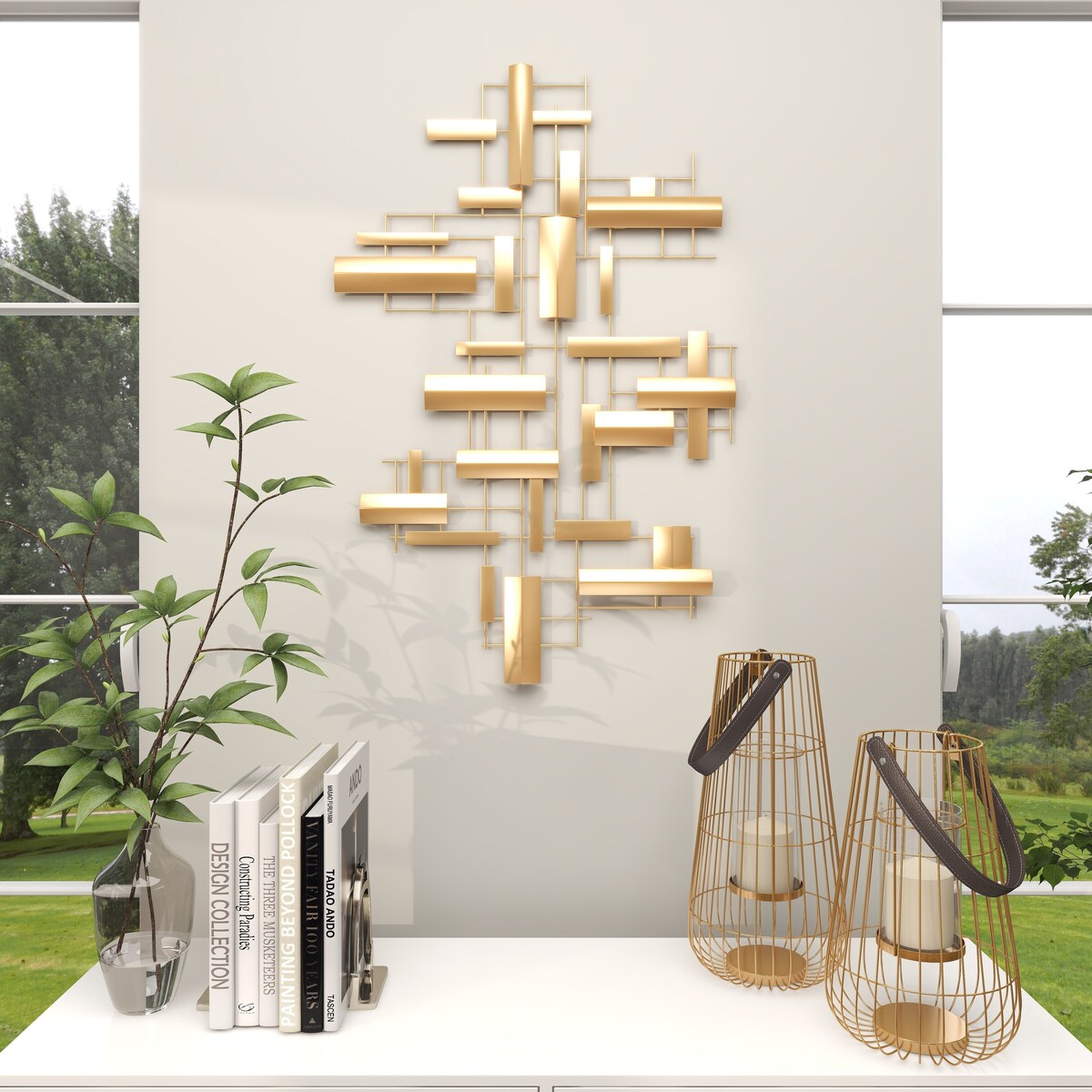 Metal Geometric 3D Stripe Home Wall Decor - Gold - CosmoLiving by Cosmopolitan