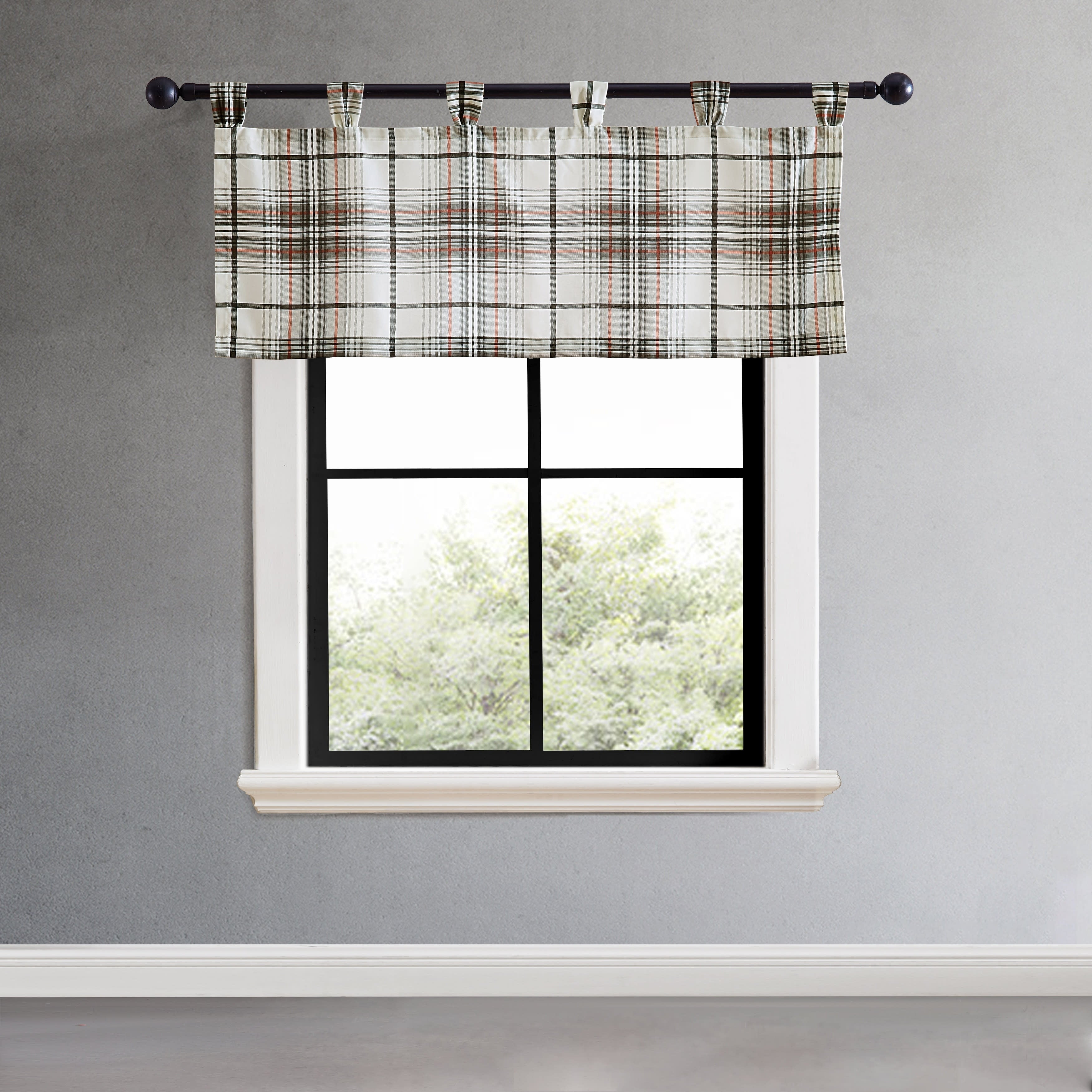 Eddie Bauer Alder Plaid Grey Tab Top Window Valance - 50 x 20