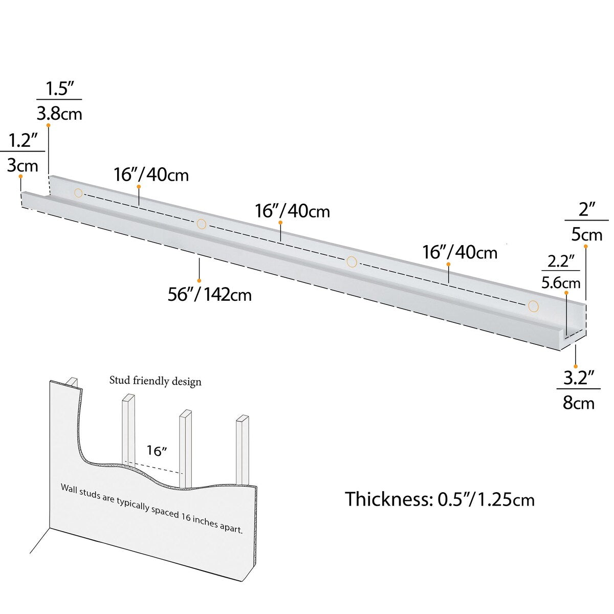 Wallniture Denver 56 Inch Floating Shelves, White Picture Ledge (Set of 2)