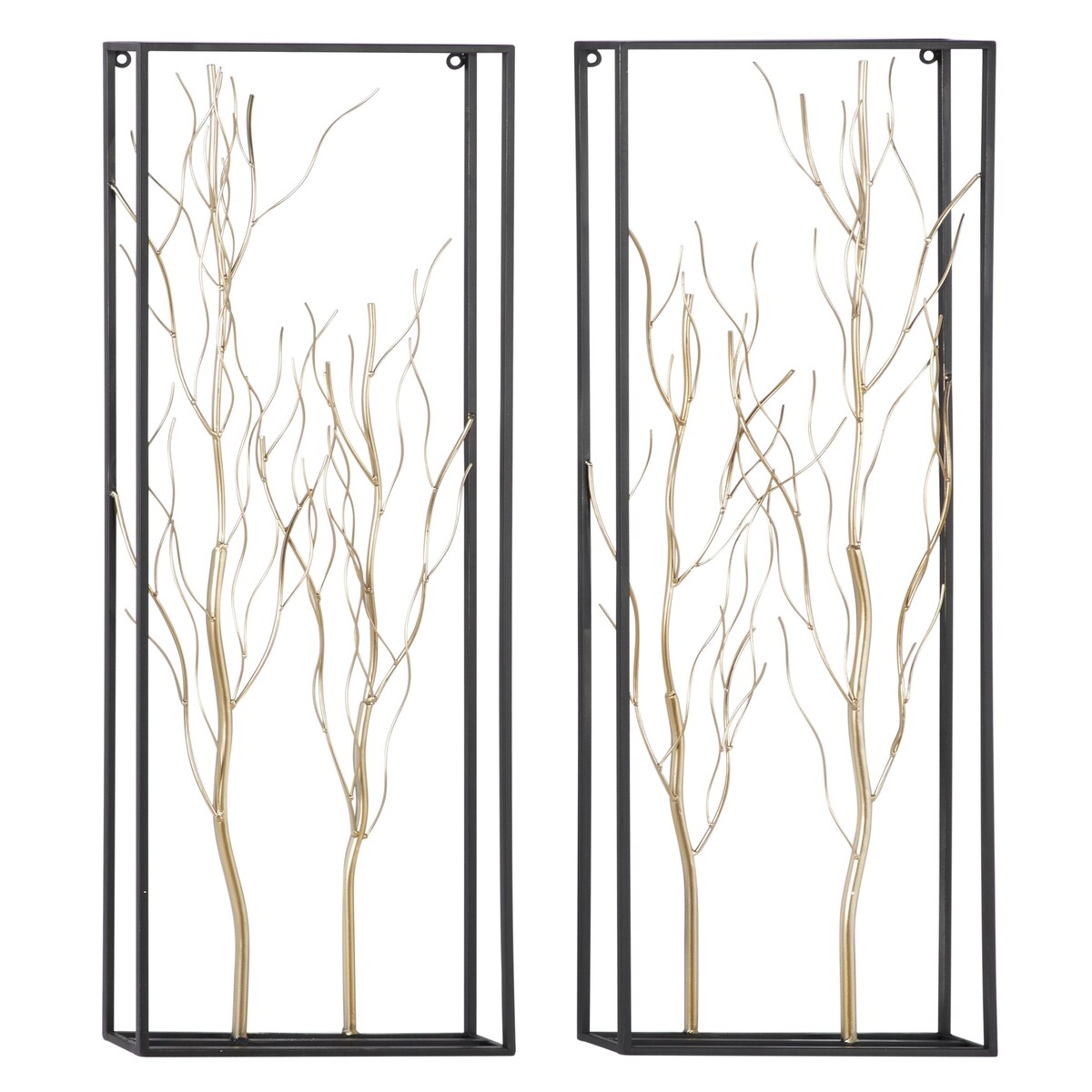 Metal Tree Branch Home Wall Decor with Black Frame - Set of 2 Gold - Roche River Decor